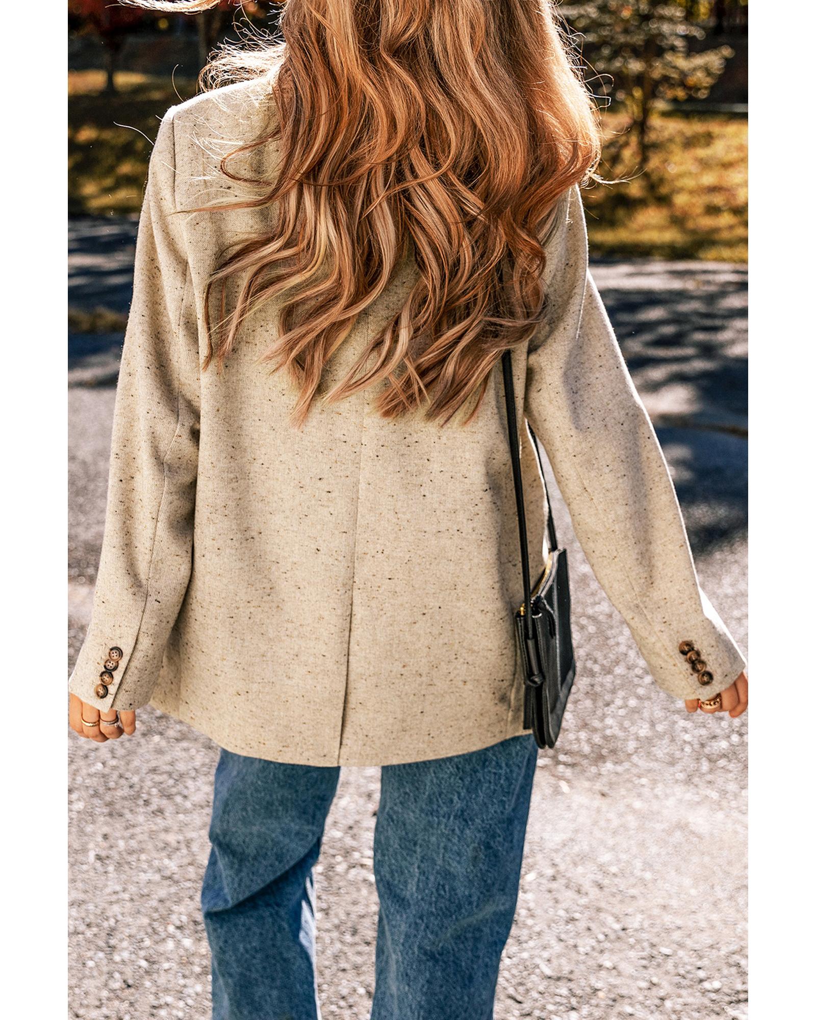 Oatmeal Single Breasted Elegant Suit Jacket - L 3