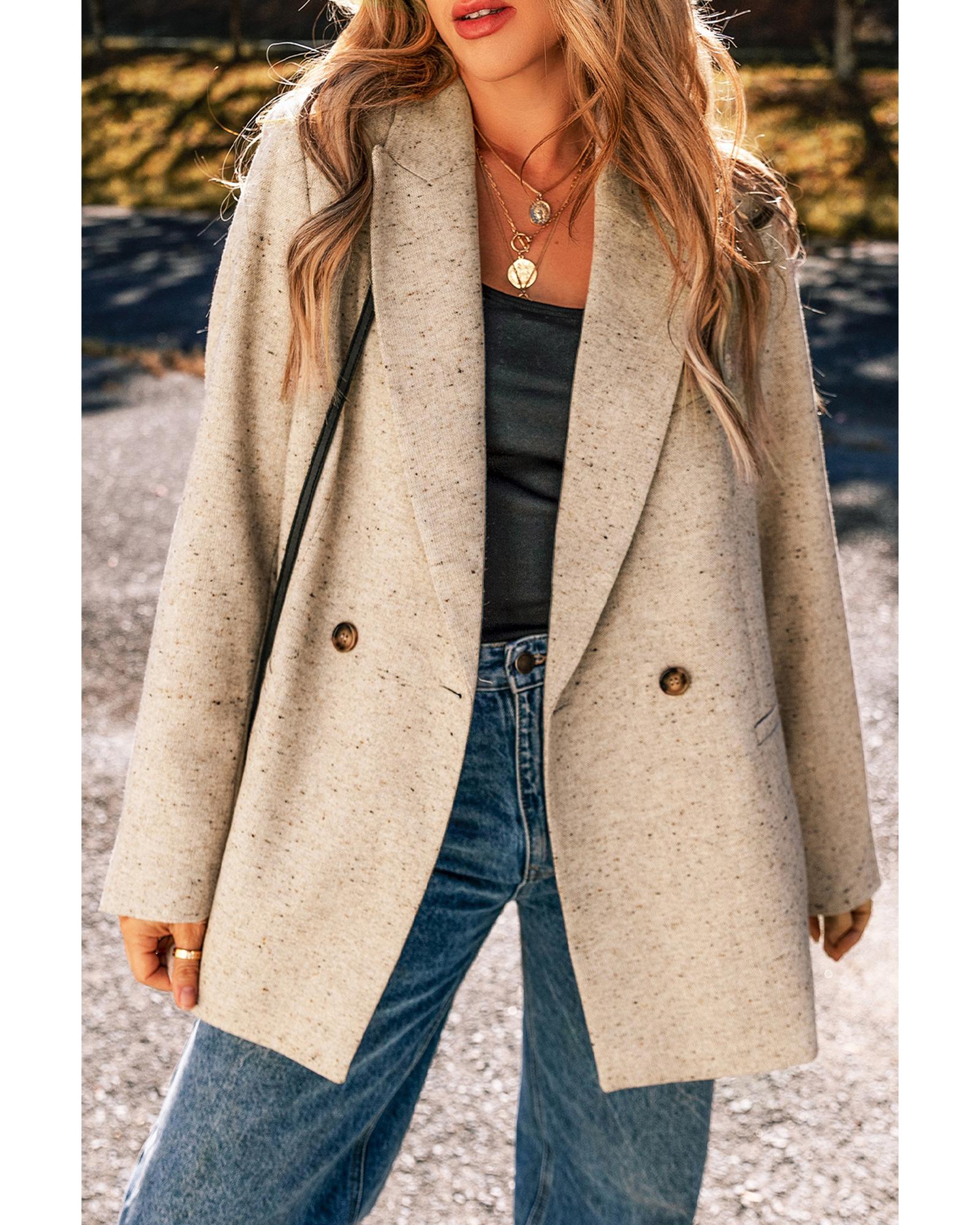 Oatmeal Single Breasted Elegant Suit Jacket - L 4