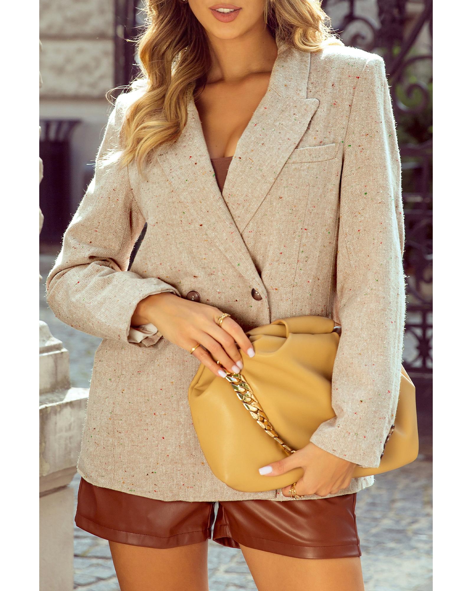 Oatmeal Single Breasted Elegant Suit Jacket - L 5