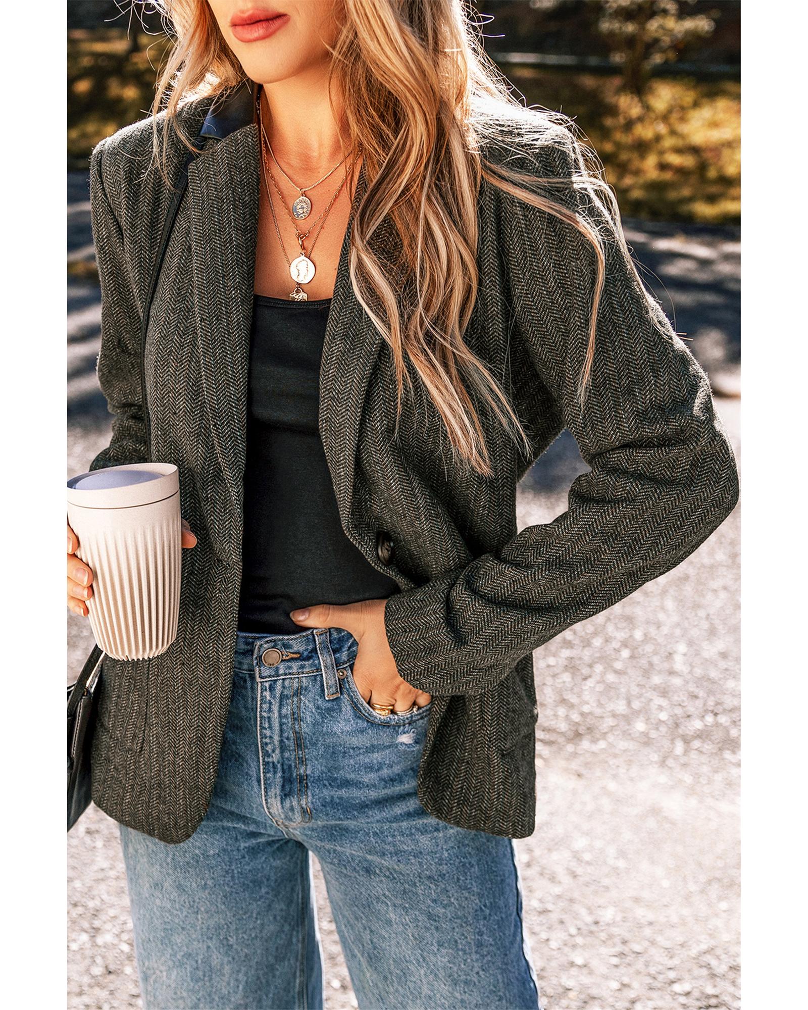 Desert Palm Twilled Single Breasted Lapel Blazer Coat - L 7