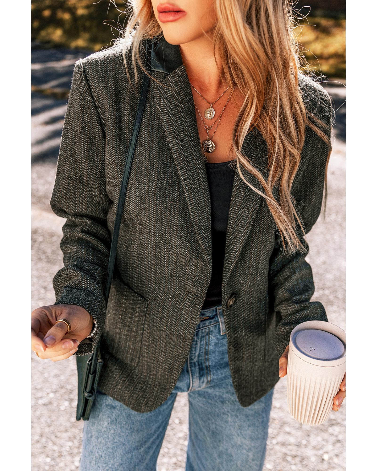 Desert Palm Twilled Single Breasted Lapel Blazer Coat - M