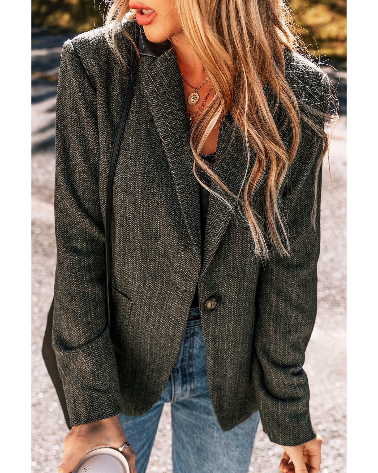 Desert Palm Twilled Single Breasted Lapel Blazer Coat - M 3