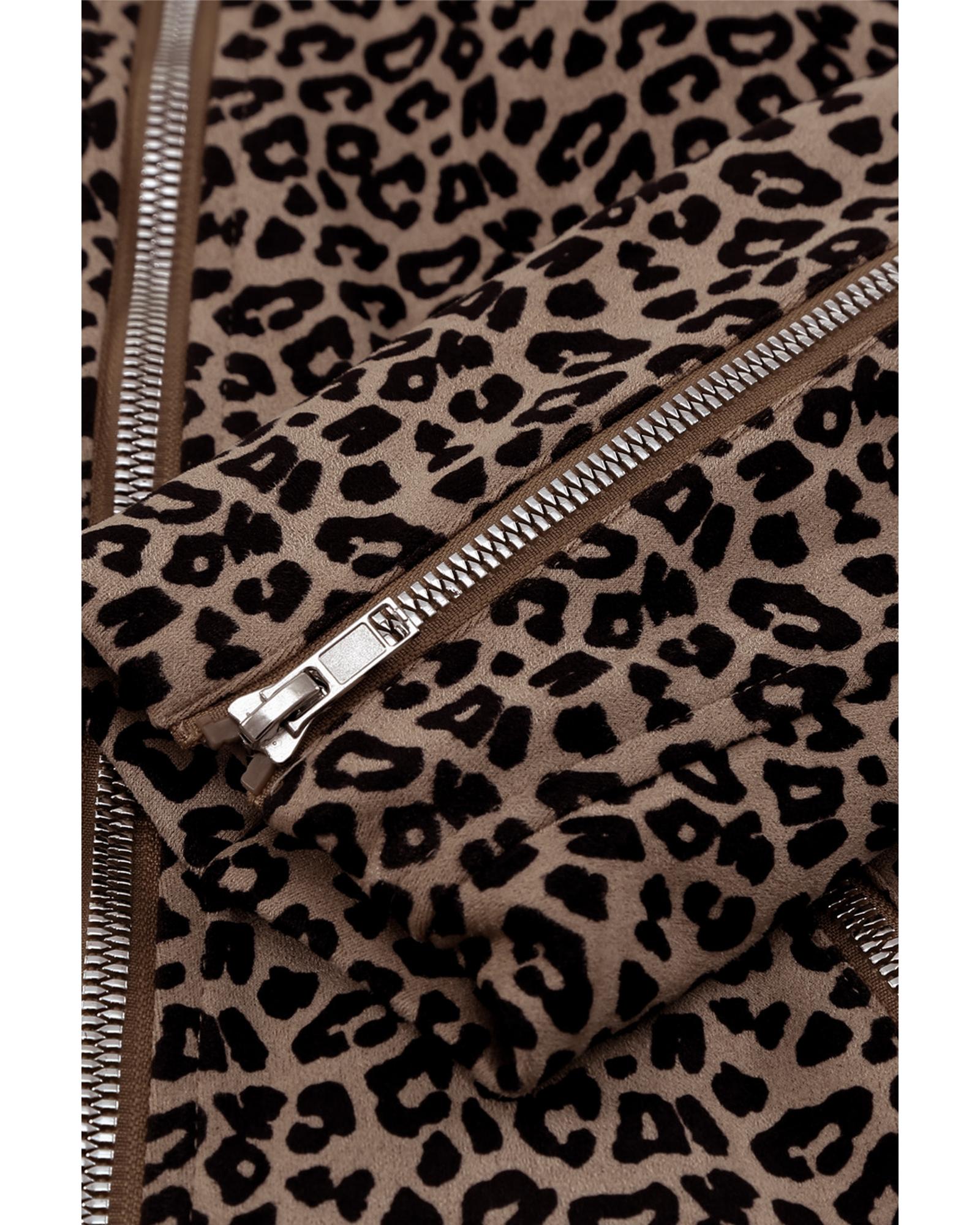 Leopard Zipped Notch Collar Short Jacket - XL 8