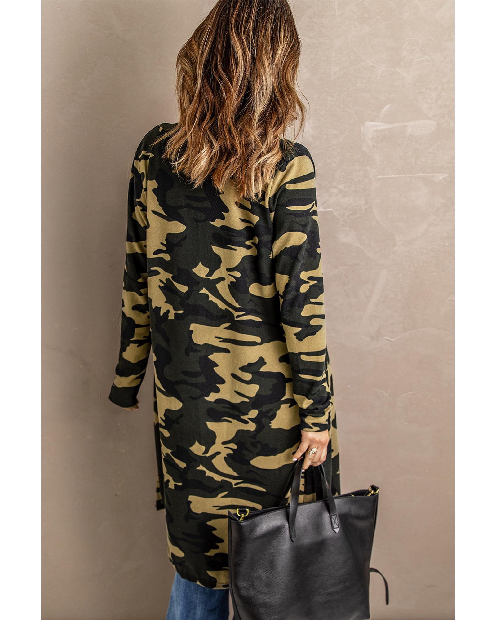 Green Camo Print Long Cardigan - L 5
