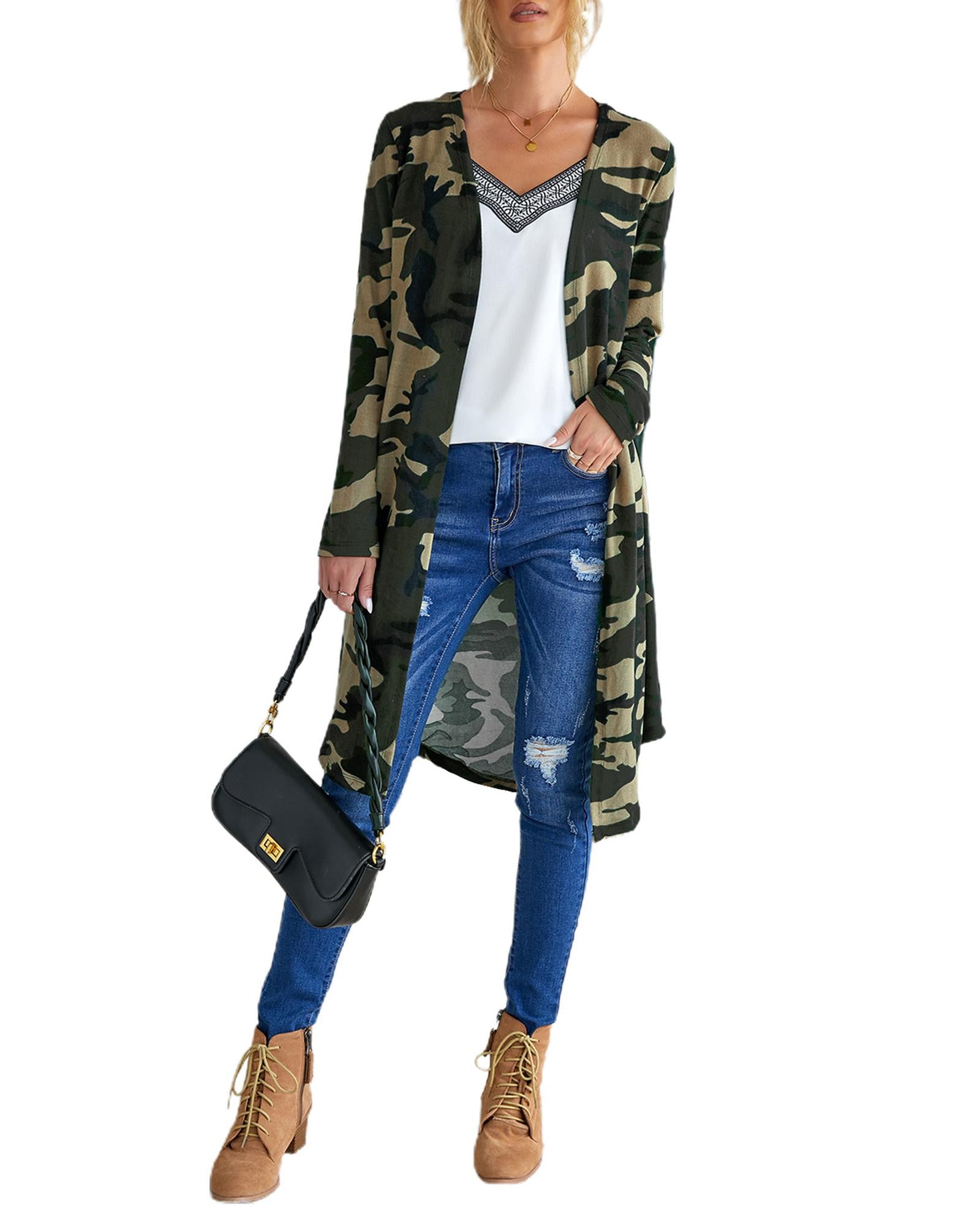 Green Camo Print Long Cardigan - L 7