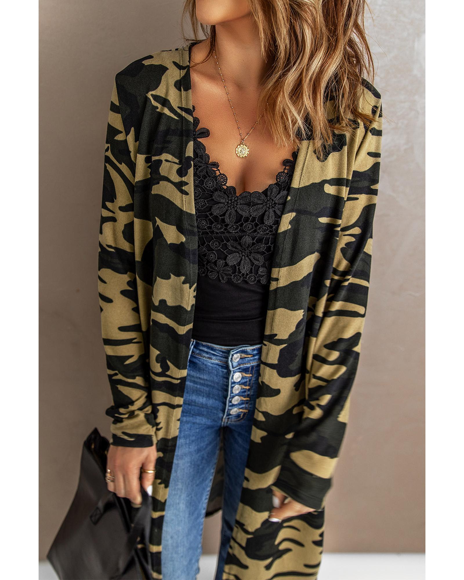 Green Camo Print Long Cardigan - M 3