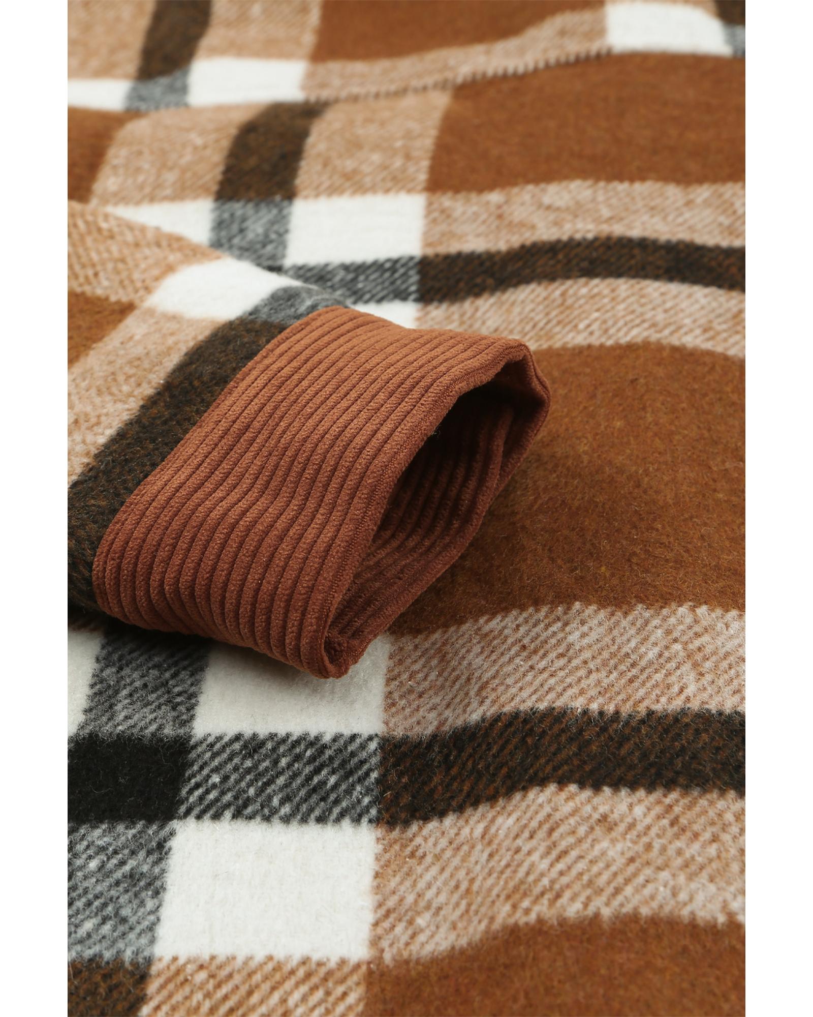 Brown Pocketed Buttoned Plaid Shirt Jacket - M 8