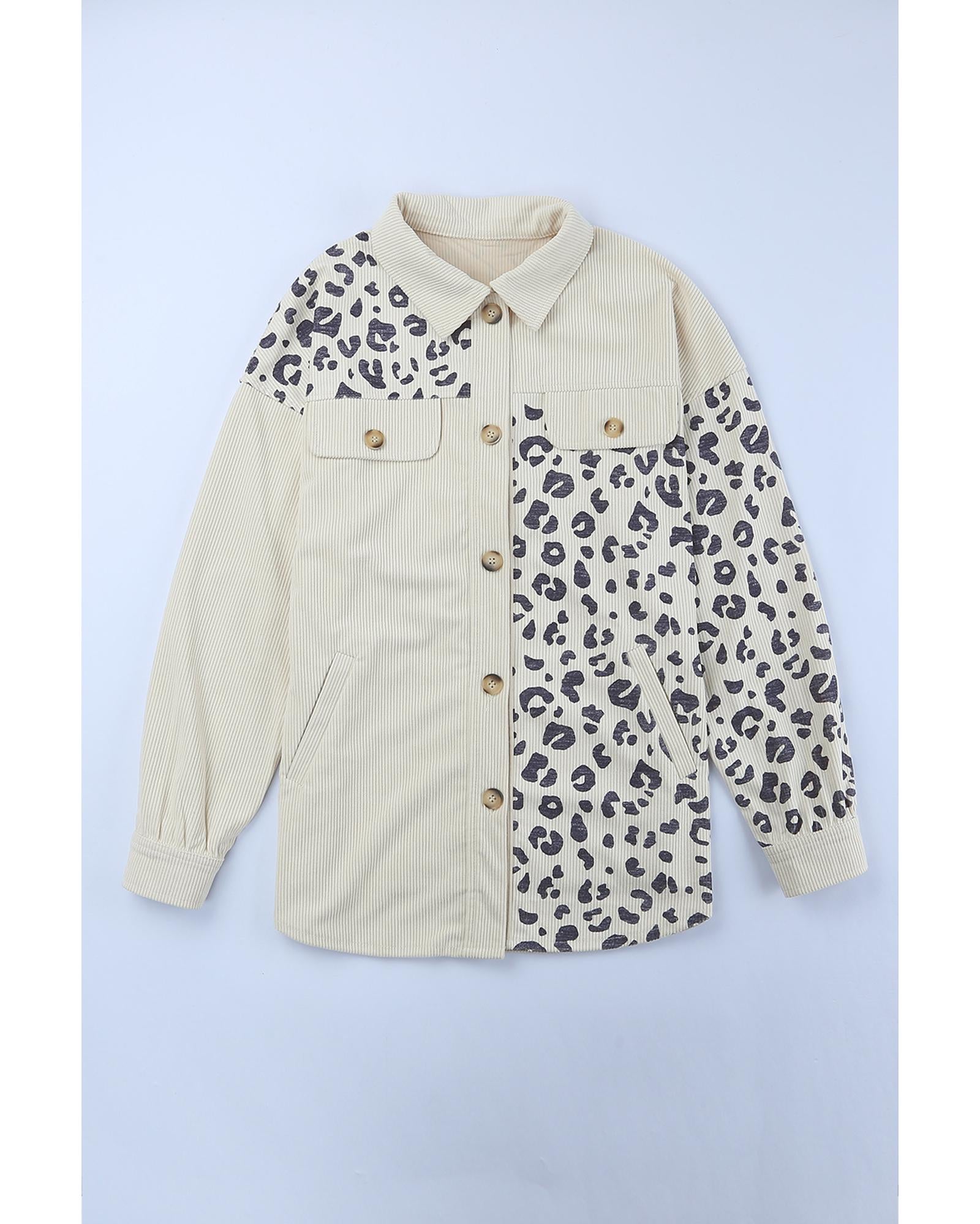 Apricot Leopard Print Detail Pocketed Corduroy Jacket - S 3