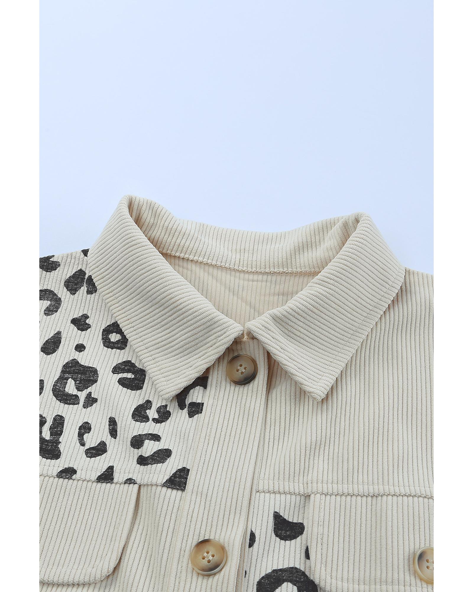 Apricot Leopard Print Detail Pocketed Corduroy Jacket - S 4