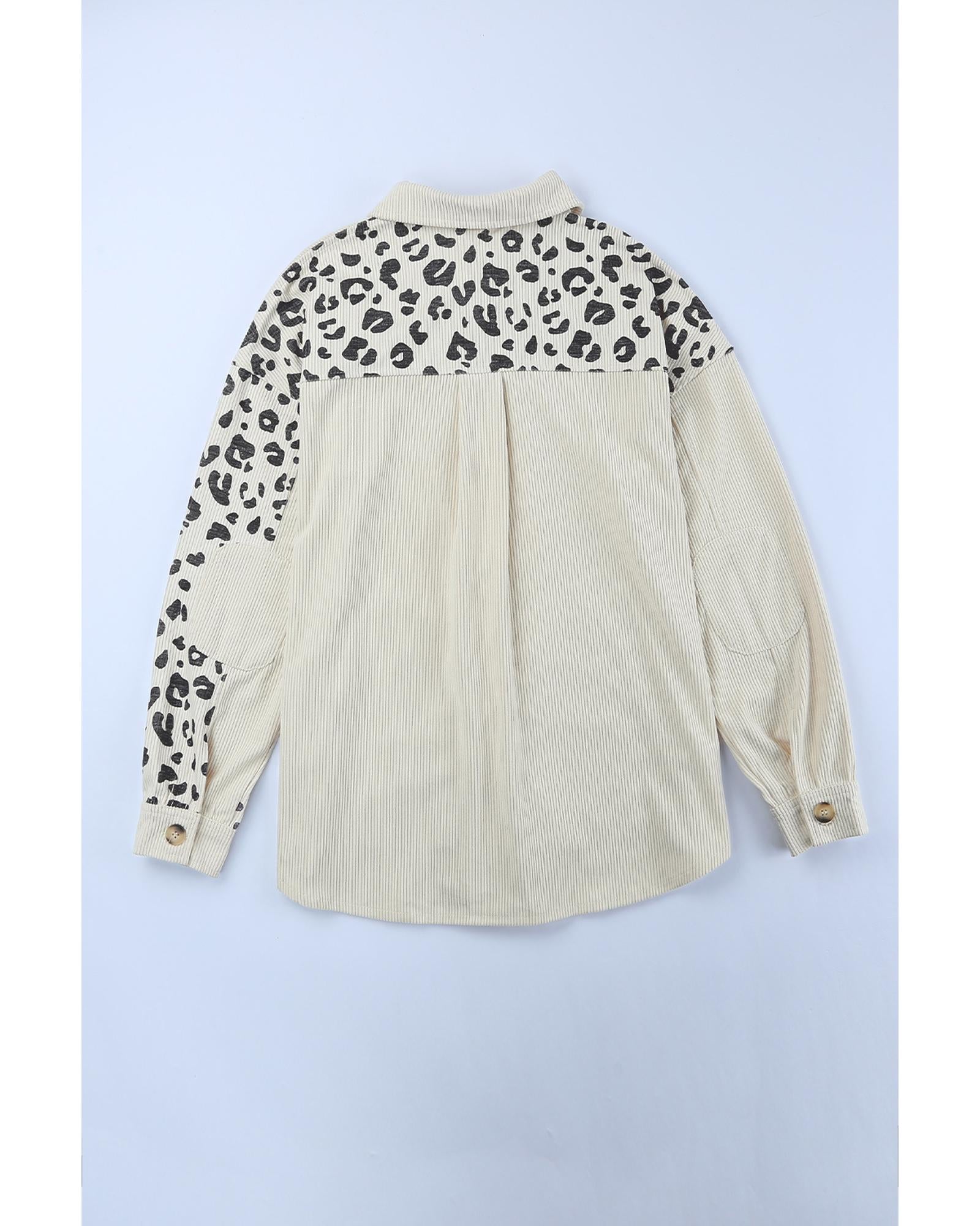 Apricot Leopard Print Detail Pocketed Corduroy Jacket - S 5