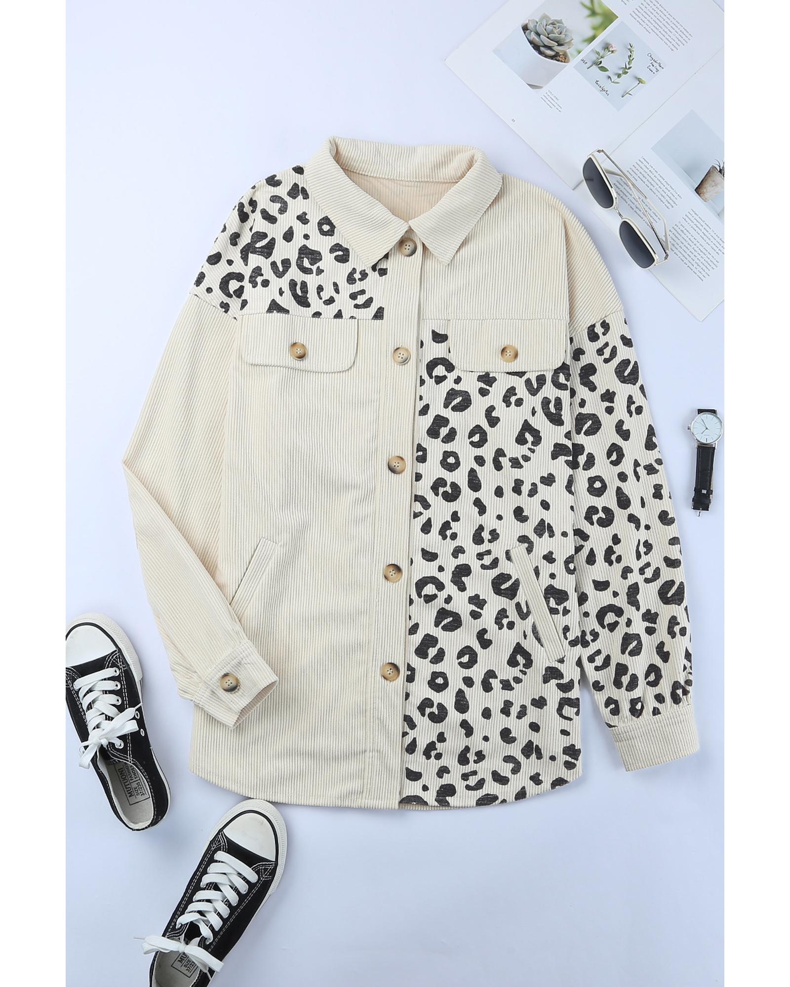 Apricot Leopard Print Detail Pocketed Corduroy Jacket - S 6