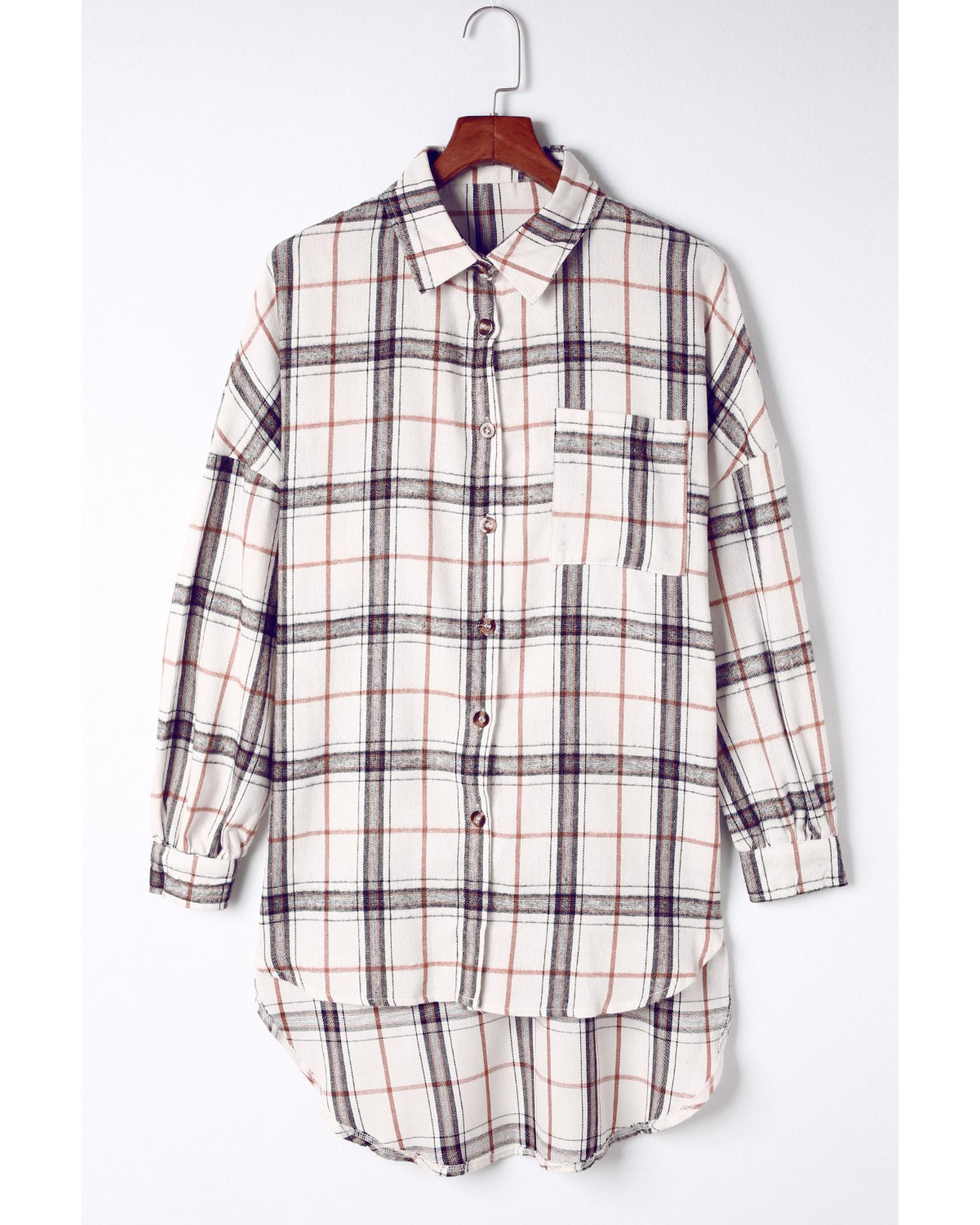 Azura Exchange White Oversized Plaid Pattern Shacket with Slits - 2XL 3