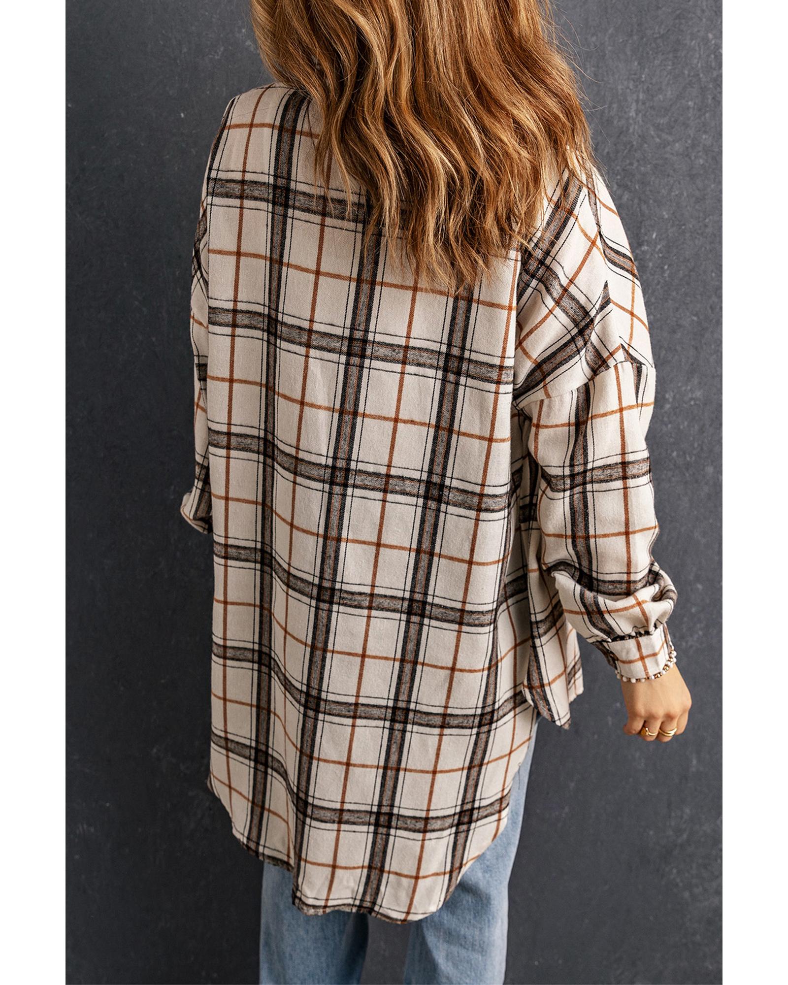 Azura Exchange White Oversized Plaid Pattern Shacket with Slits - 2XL 7