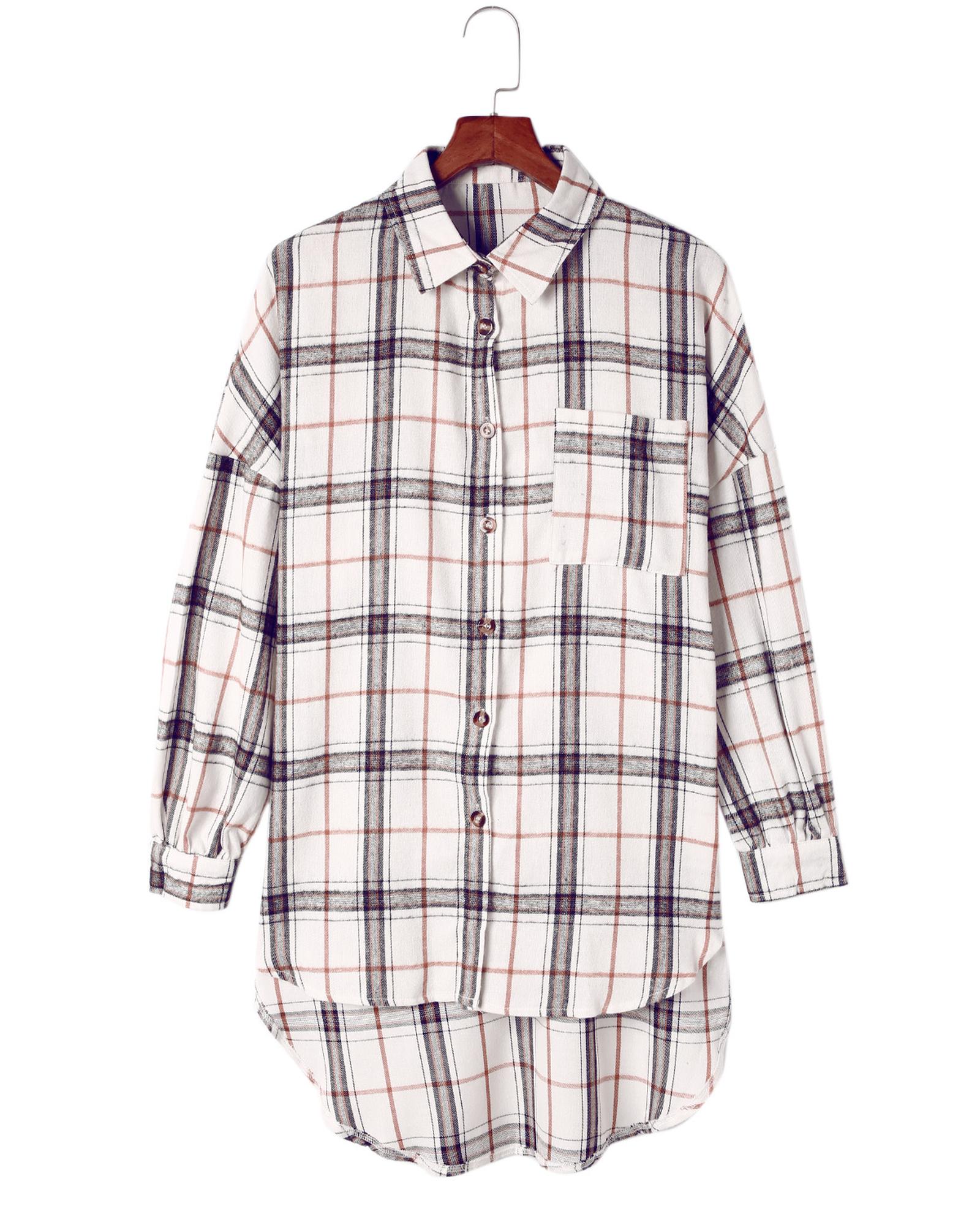 Azura Exchange White Oversized Plaid Pattern Shacket with Slits - L 6