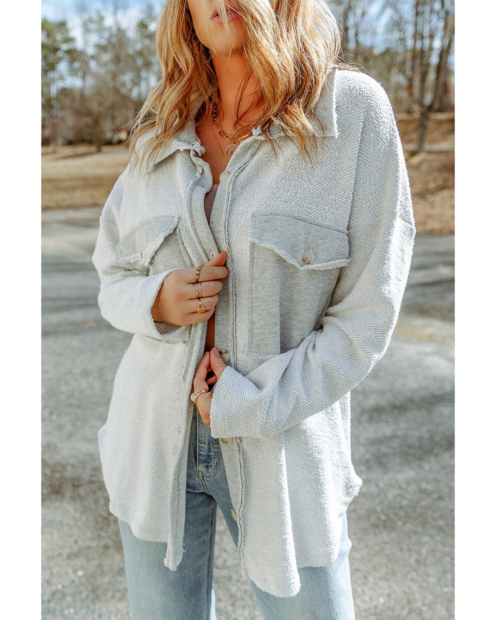 Azura Exchange Gray Contrast Flap Pockets Relaxed Shacket - S 7