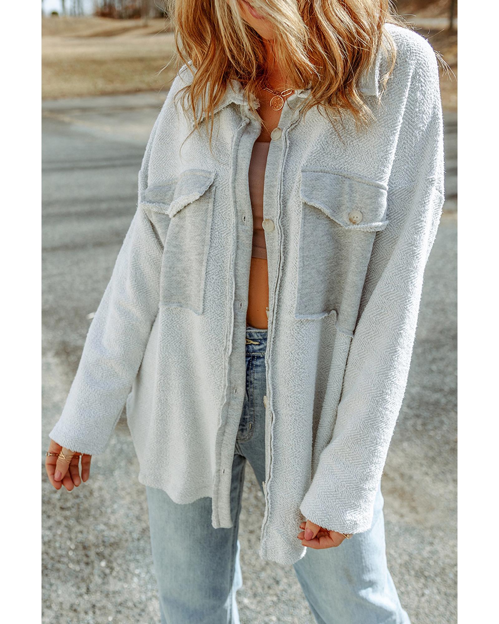 Azura Exchange Gray Contrast Flap Pockets Relaxed Shacket - XL 5