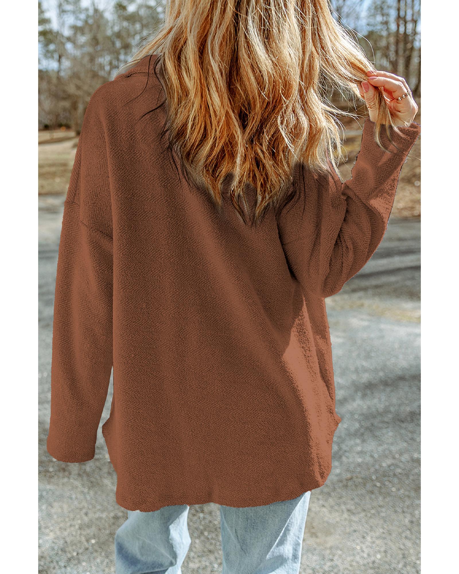 Azura Exchange Brown Contrast Flap Pockets Relaxed Shacket - L 3