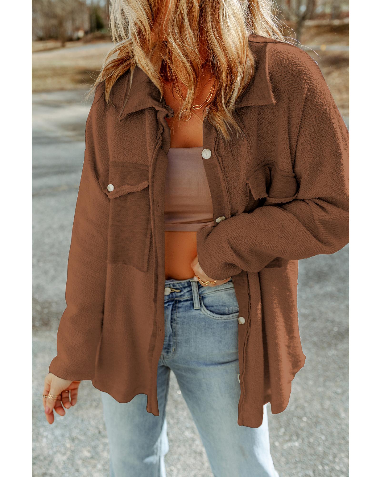 Azura Exchange Brown Contrast Flap Pockets Relaxed Shacket - L 4