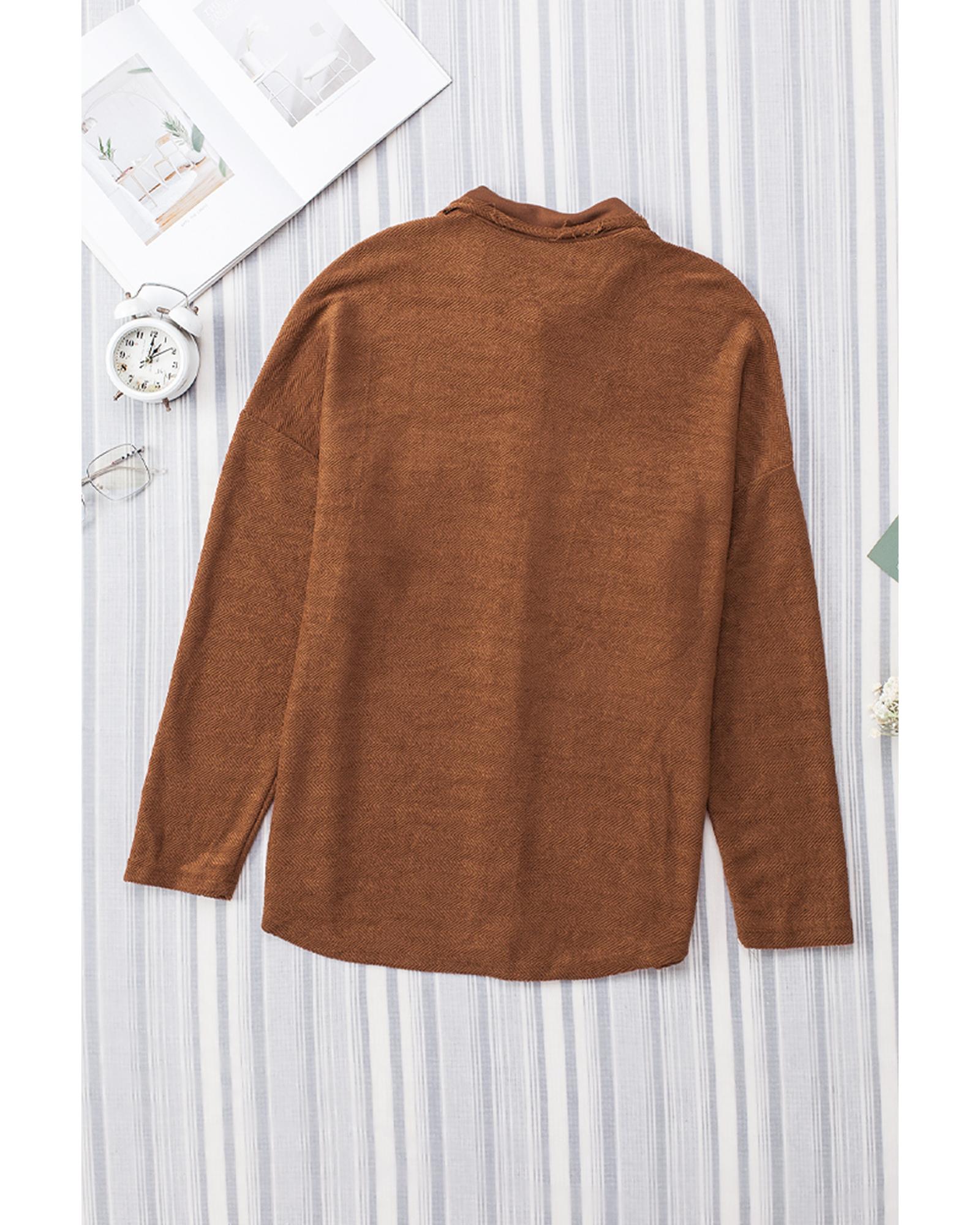 Azura Exchange Brown Contrast Flap Pockets Relaxed Shacket - L 6
