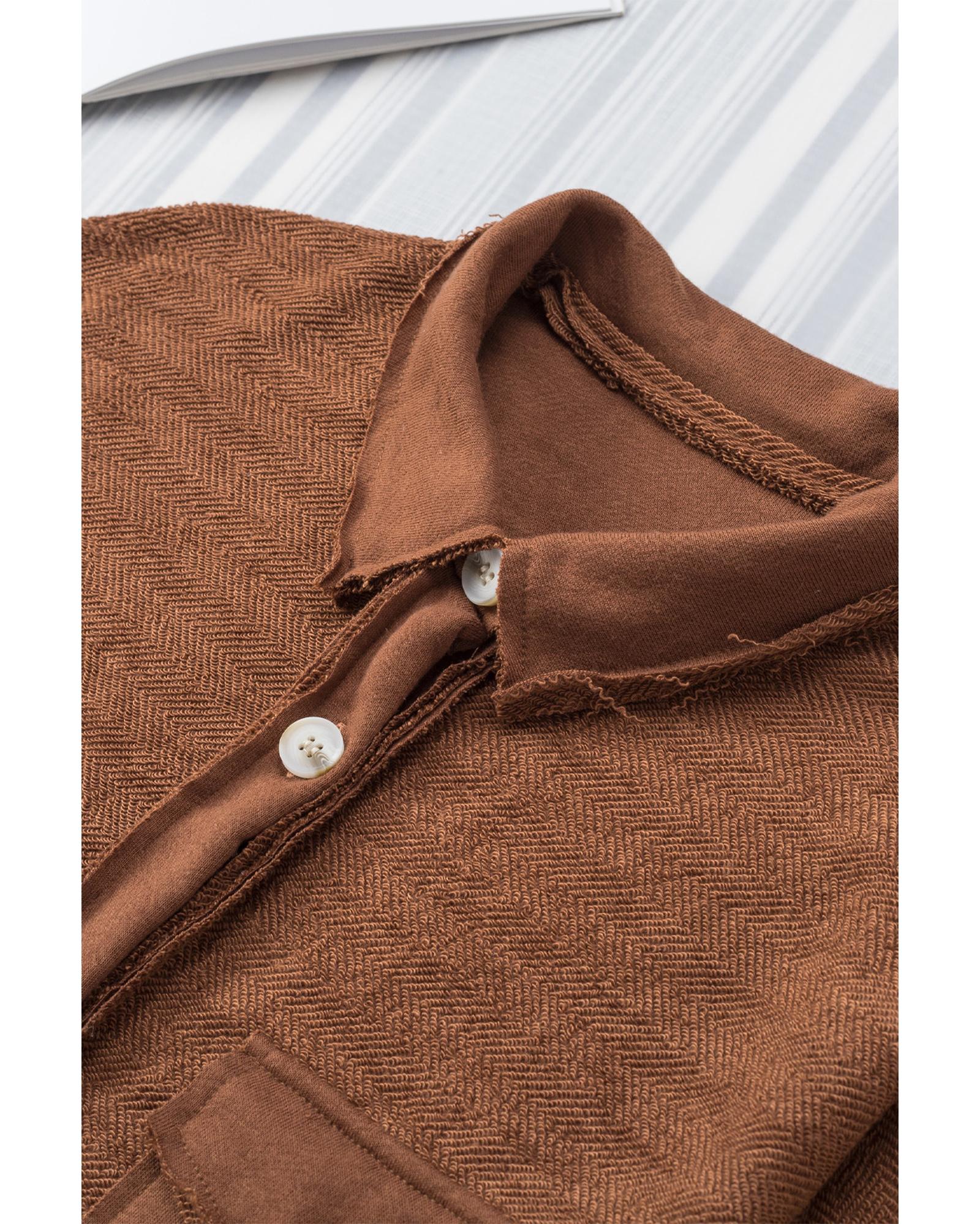 Azura Exchange Brown Contrast Flap Pockets Relaxed Shacket - M