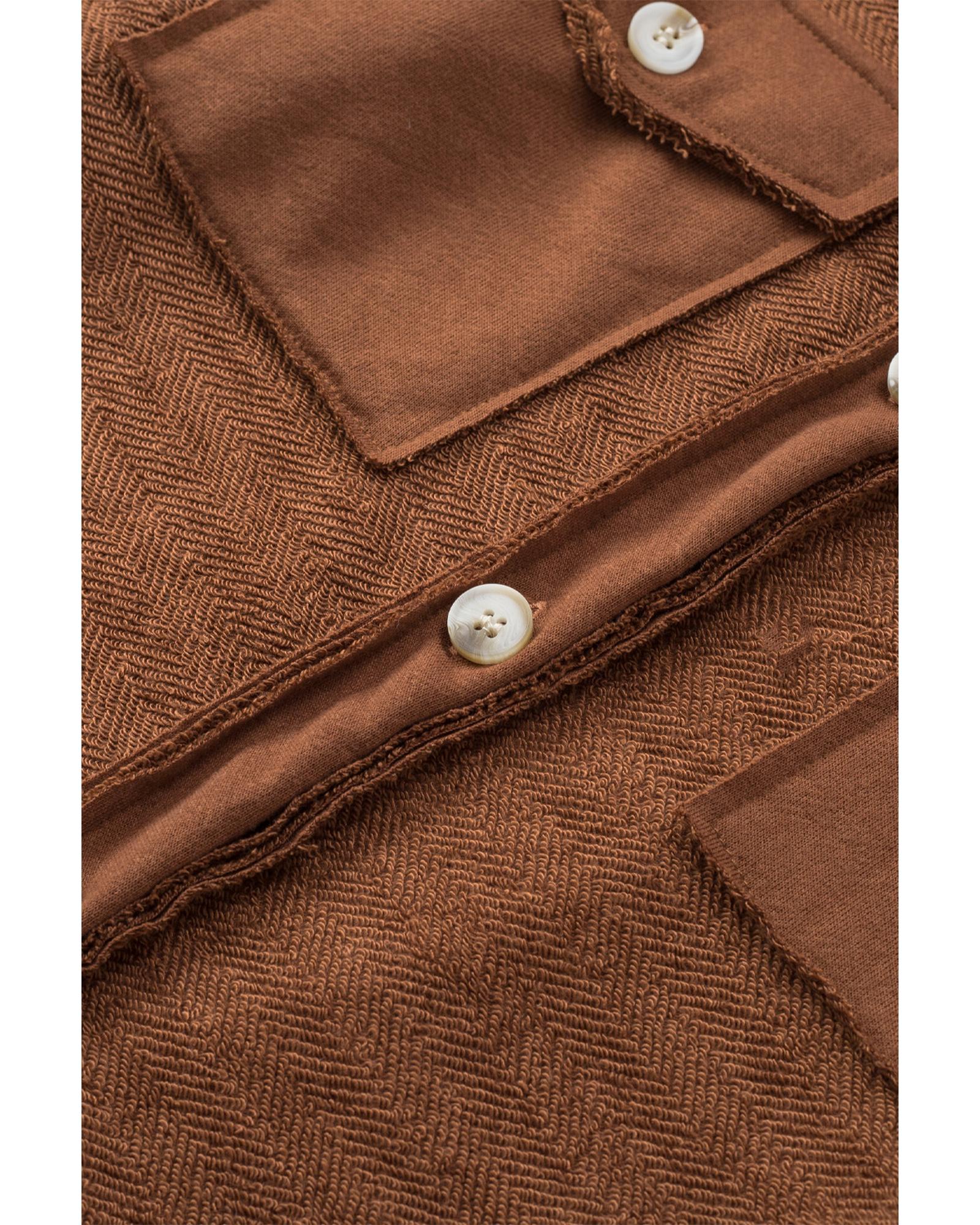 Azura Exchange Brown Contrast Flap Pockets Relaxed Shacket - M 4
