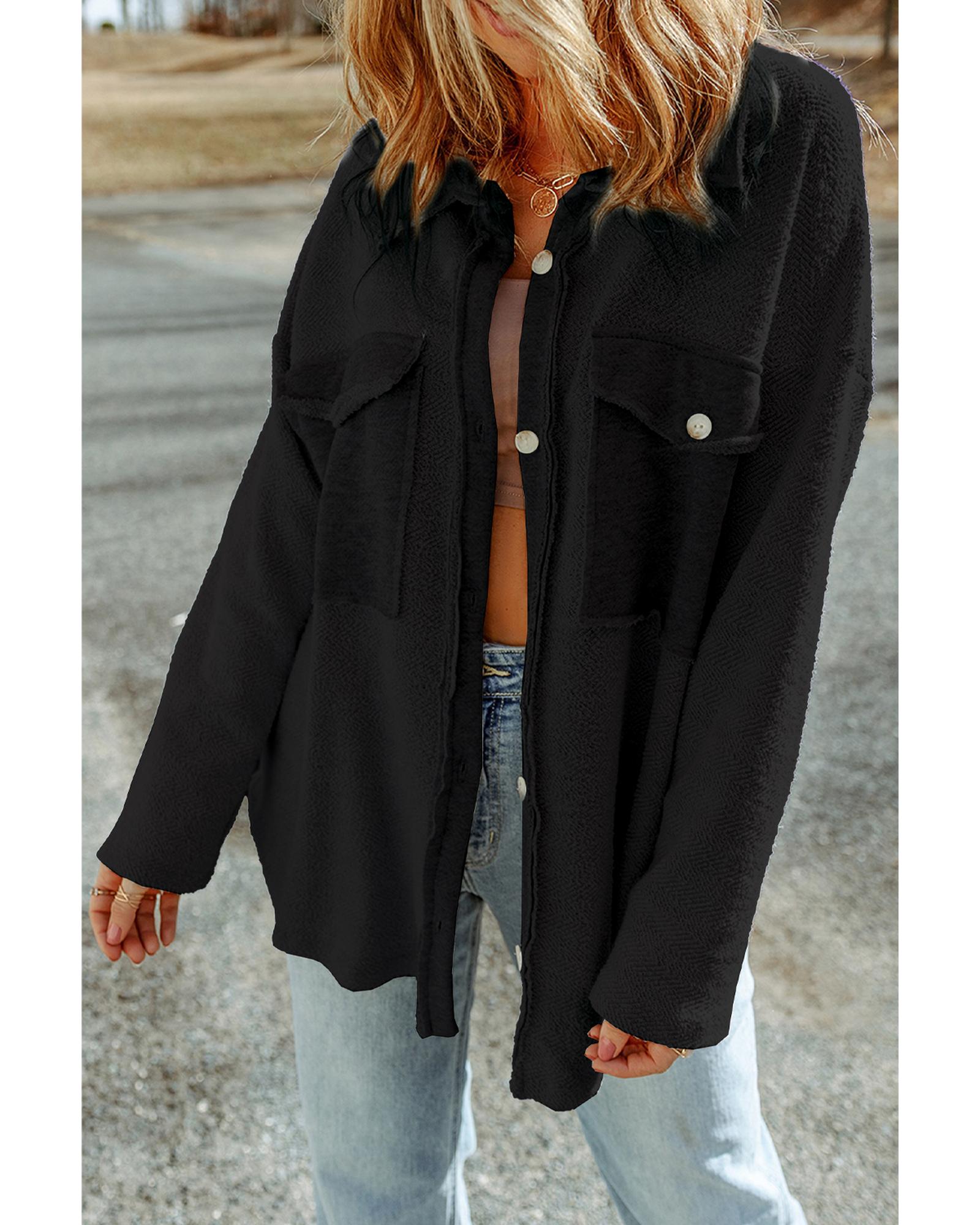 Black Contrast Flap Pockets Relaxed Shacket - XL