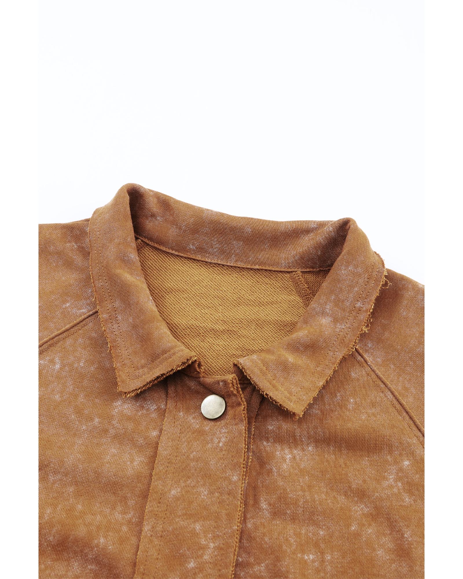 Khaki Vintage Washed Flap Pocket Button Shacket - S 6