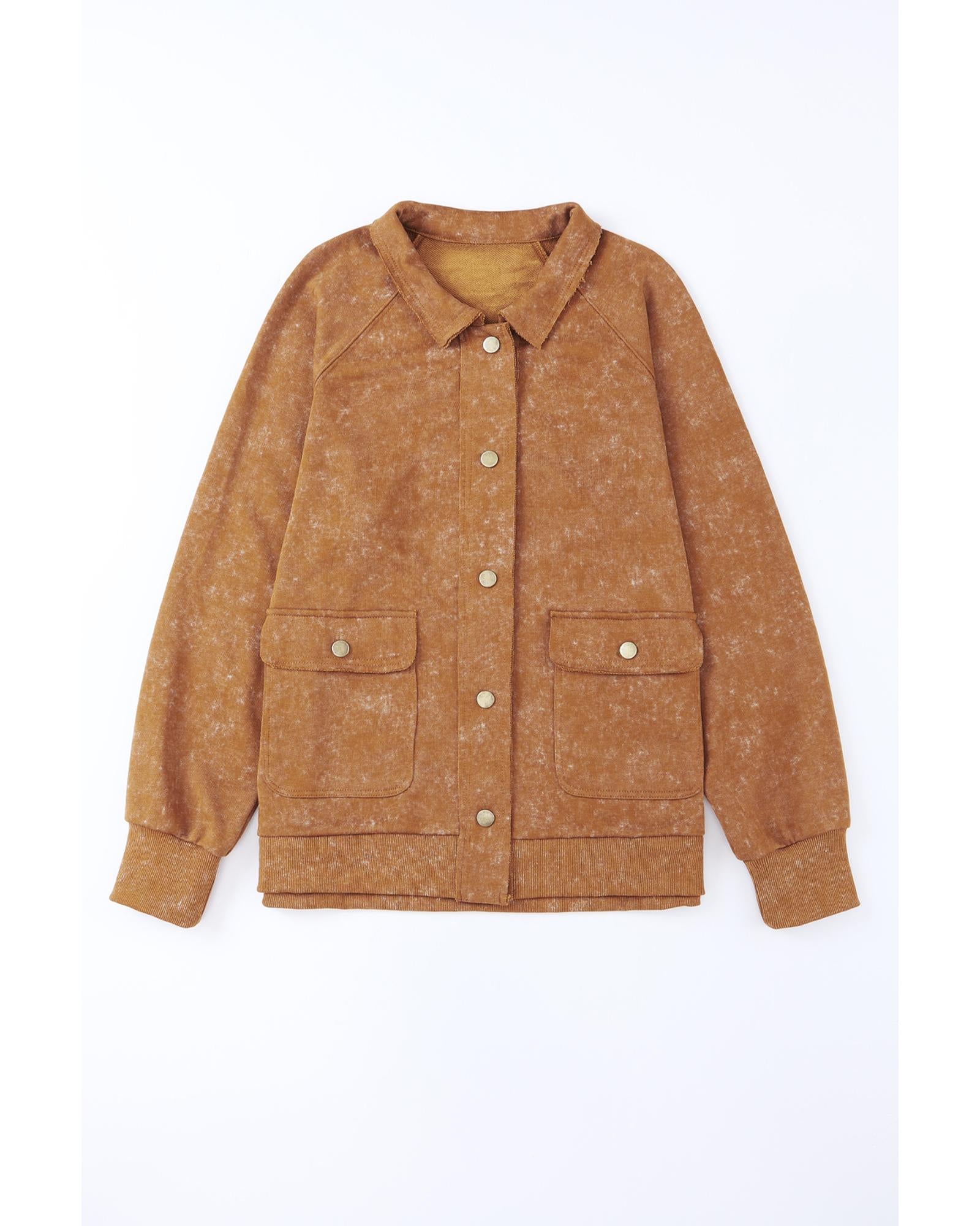 Khaki Vintage Washed Flap Pocket Button Shacket - XL 6