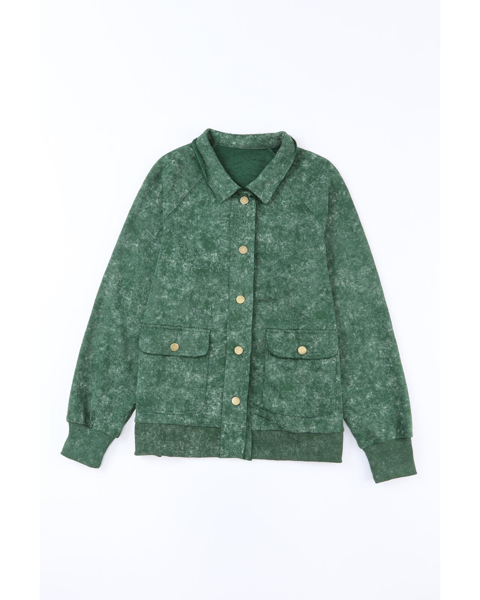 Green Vintage Washed Flap Pocket Button Shacket - L 3