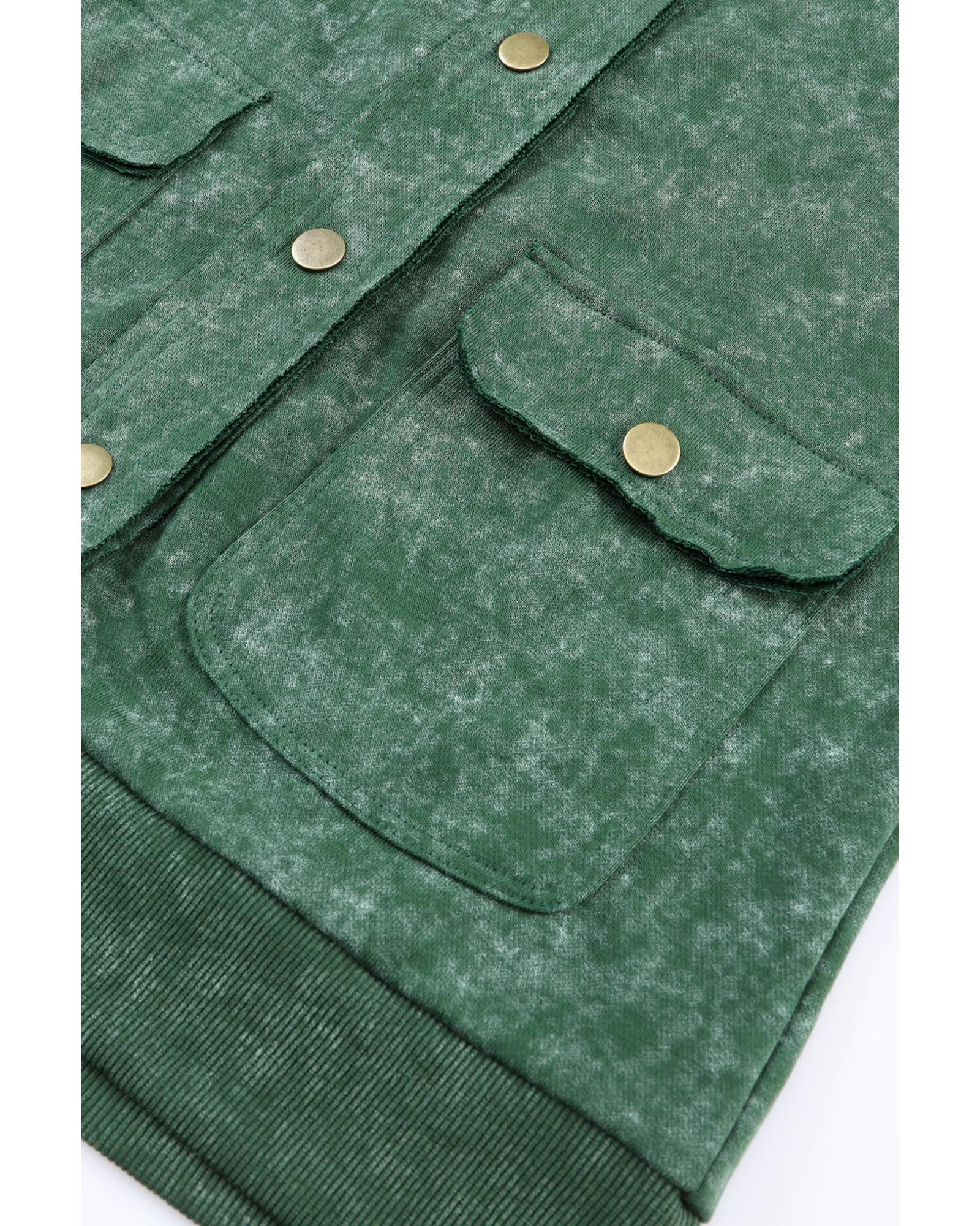 Green Vintage Washed Flap Pocket Button Shacket - M 4