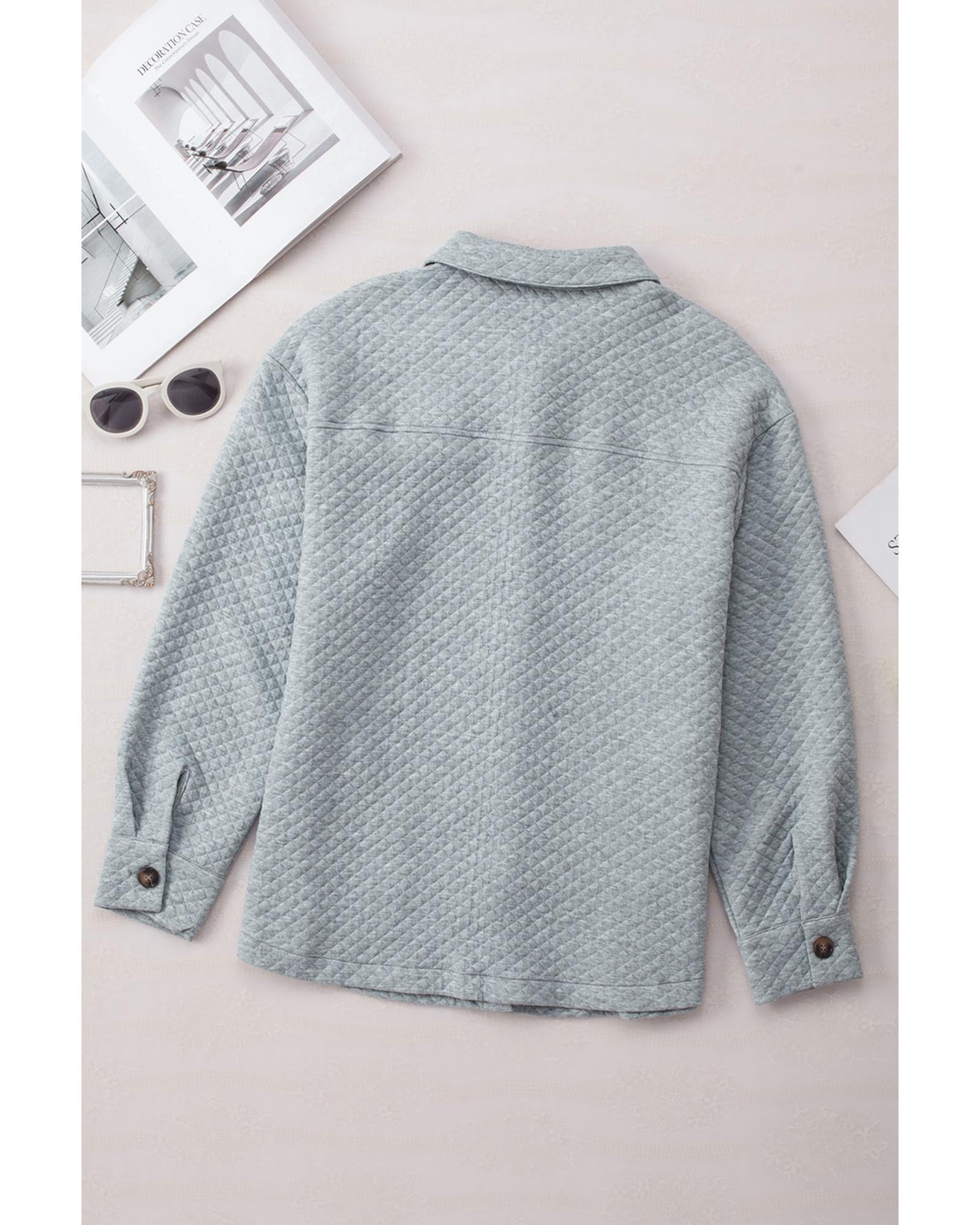 Gray Retro Quilted Flap Pocket Button Shacket - 2XL