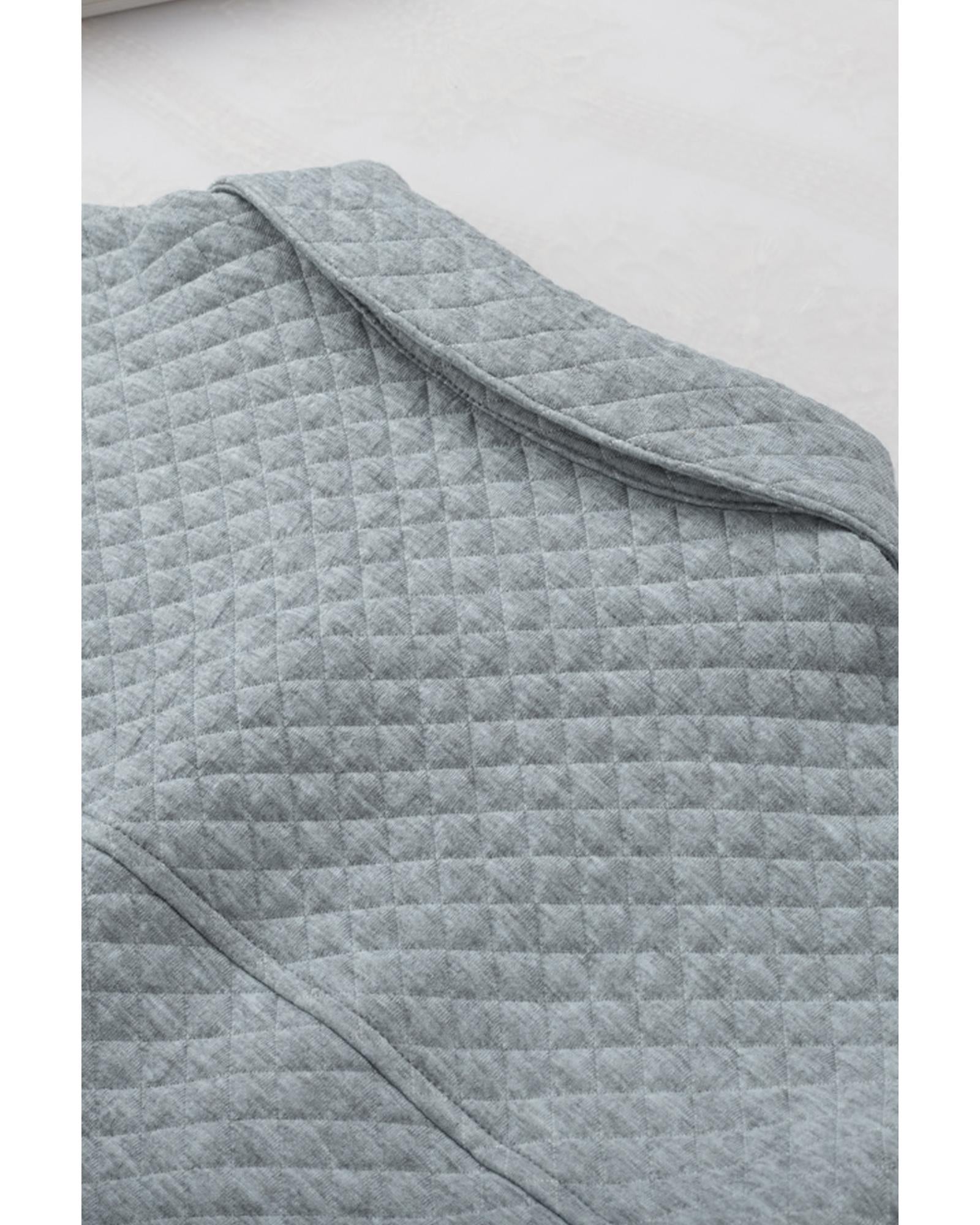 Gray Retro Quilted Flap Pocket Button Shacket - XL 8