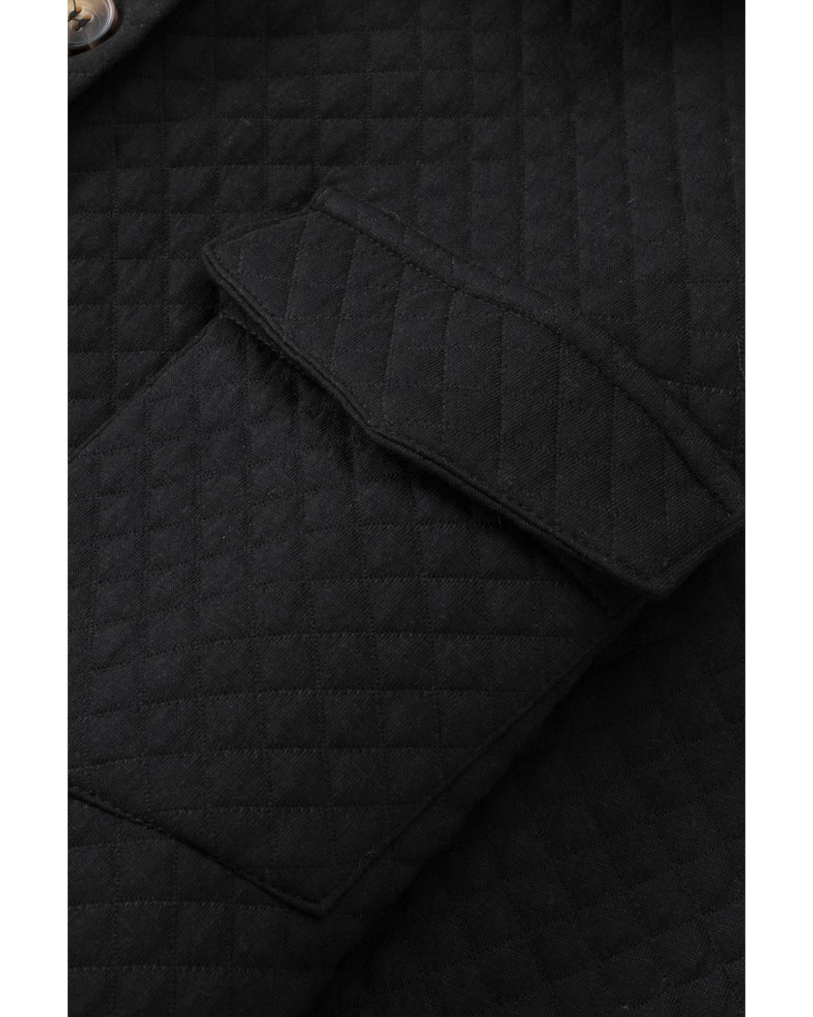 Black Retro Quilted Flap Pocket Button Shacket - XL 3