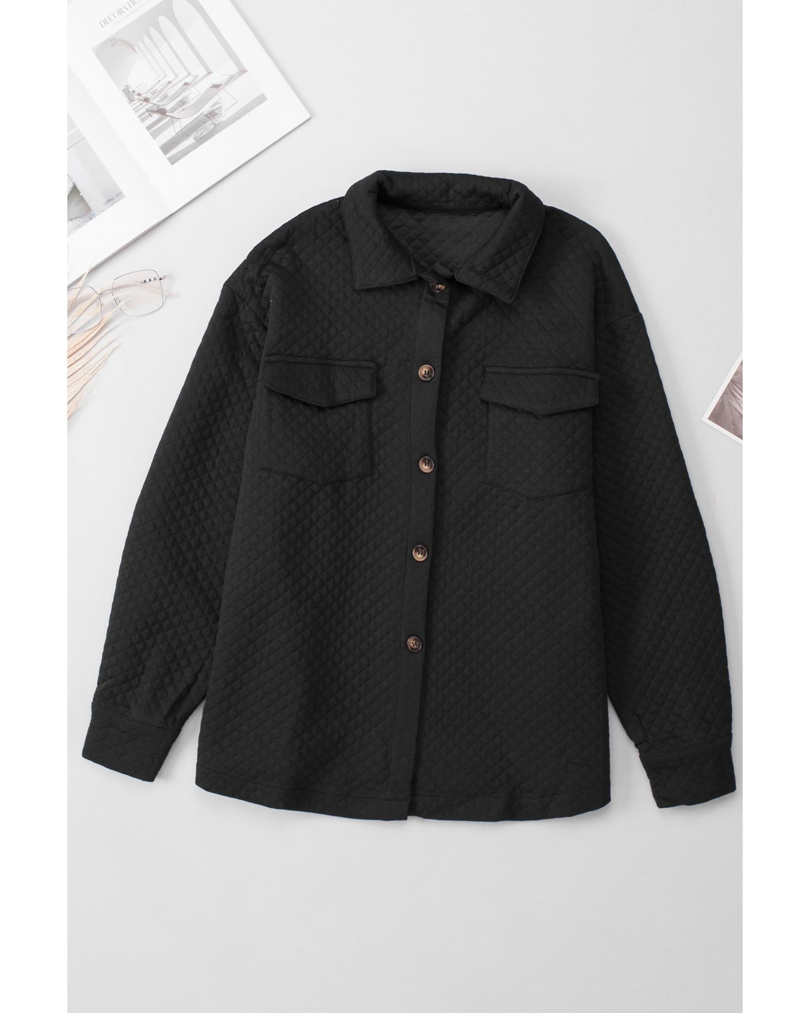 Black Retro Quilted Flap Pocket Button Shacket - XL 4