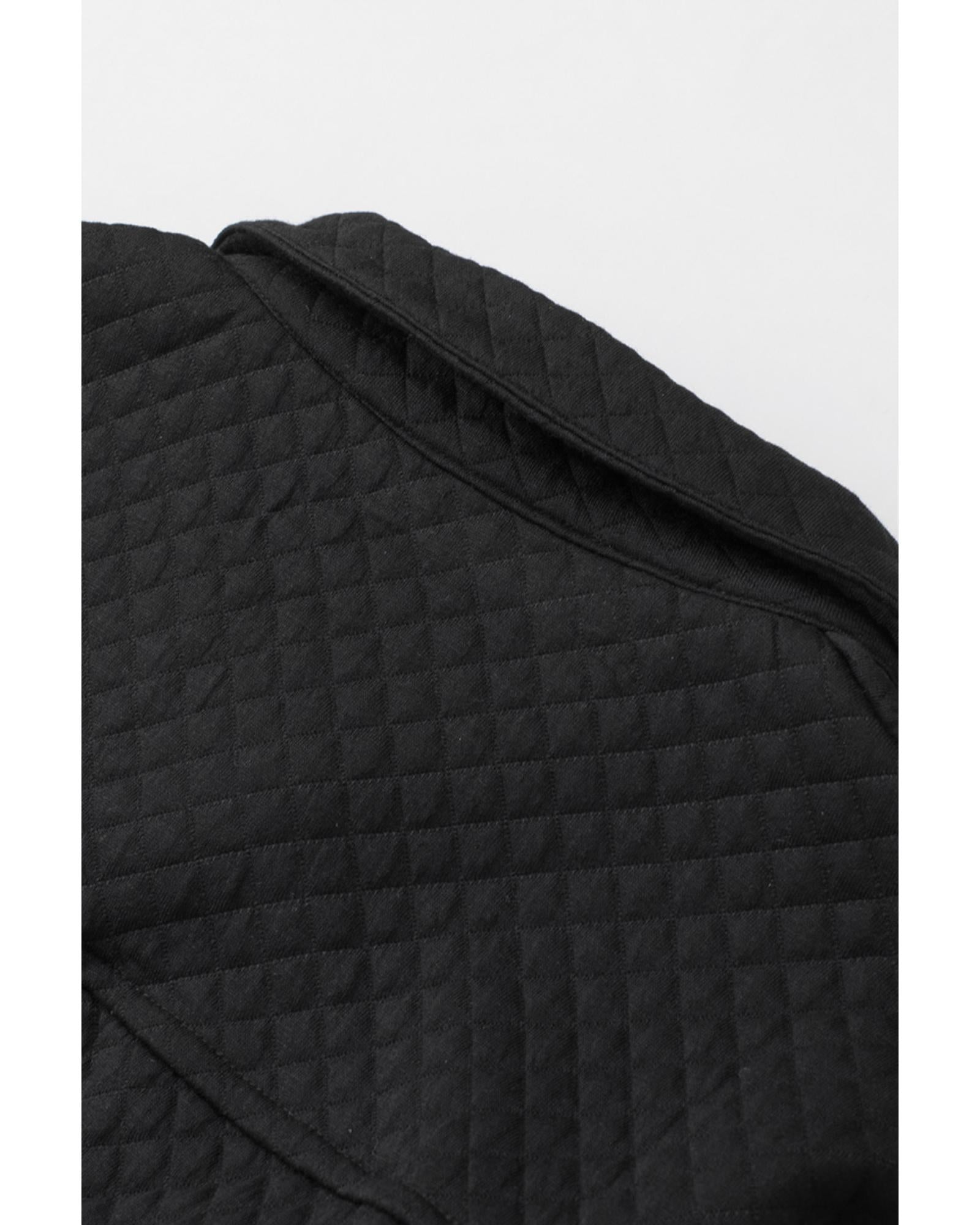 Black Retro Quilted Flap Pocket Button Shacket - XL 6