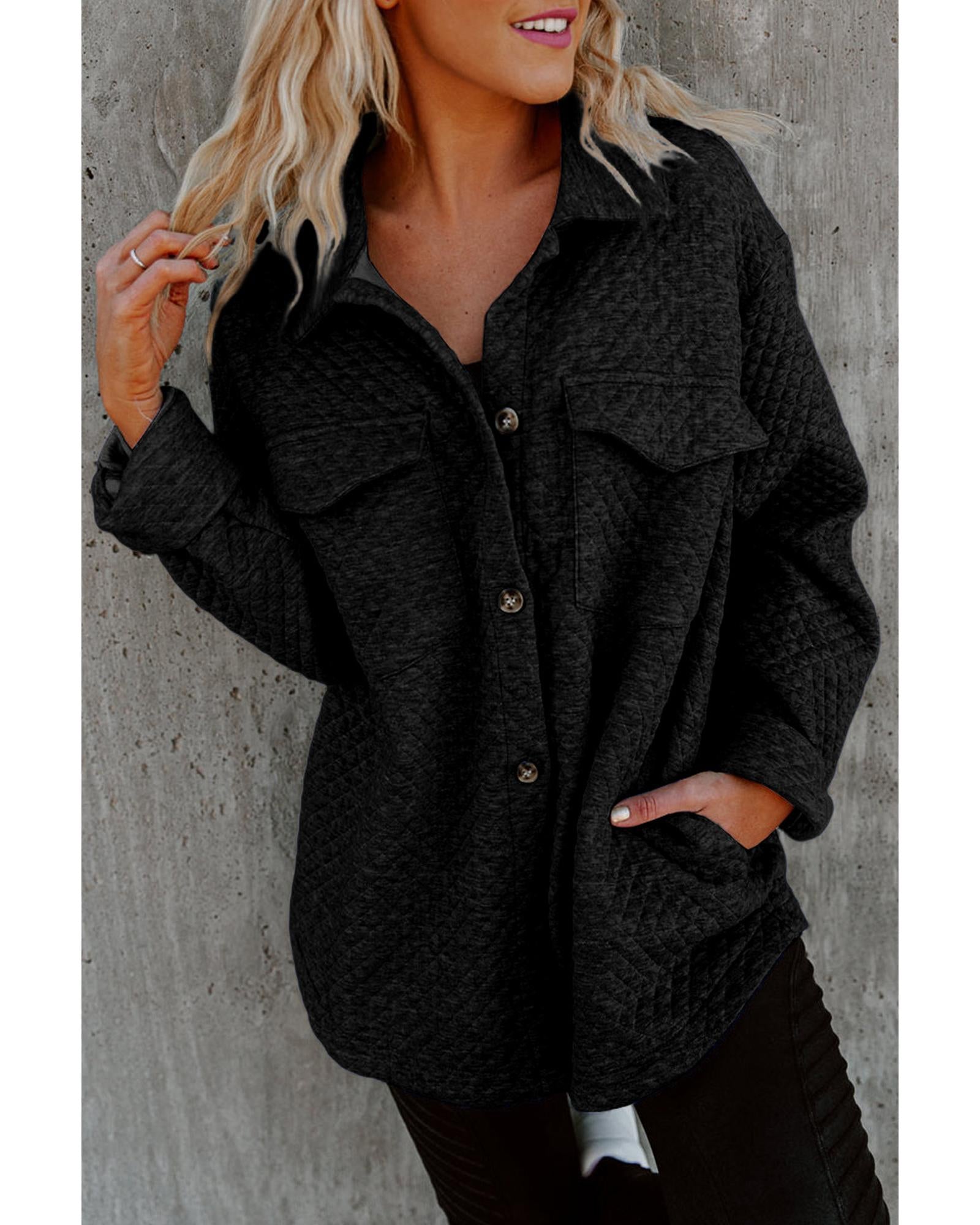 Black Retro Quilted Flap Pocket Button Shacket - XL 7