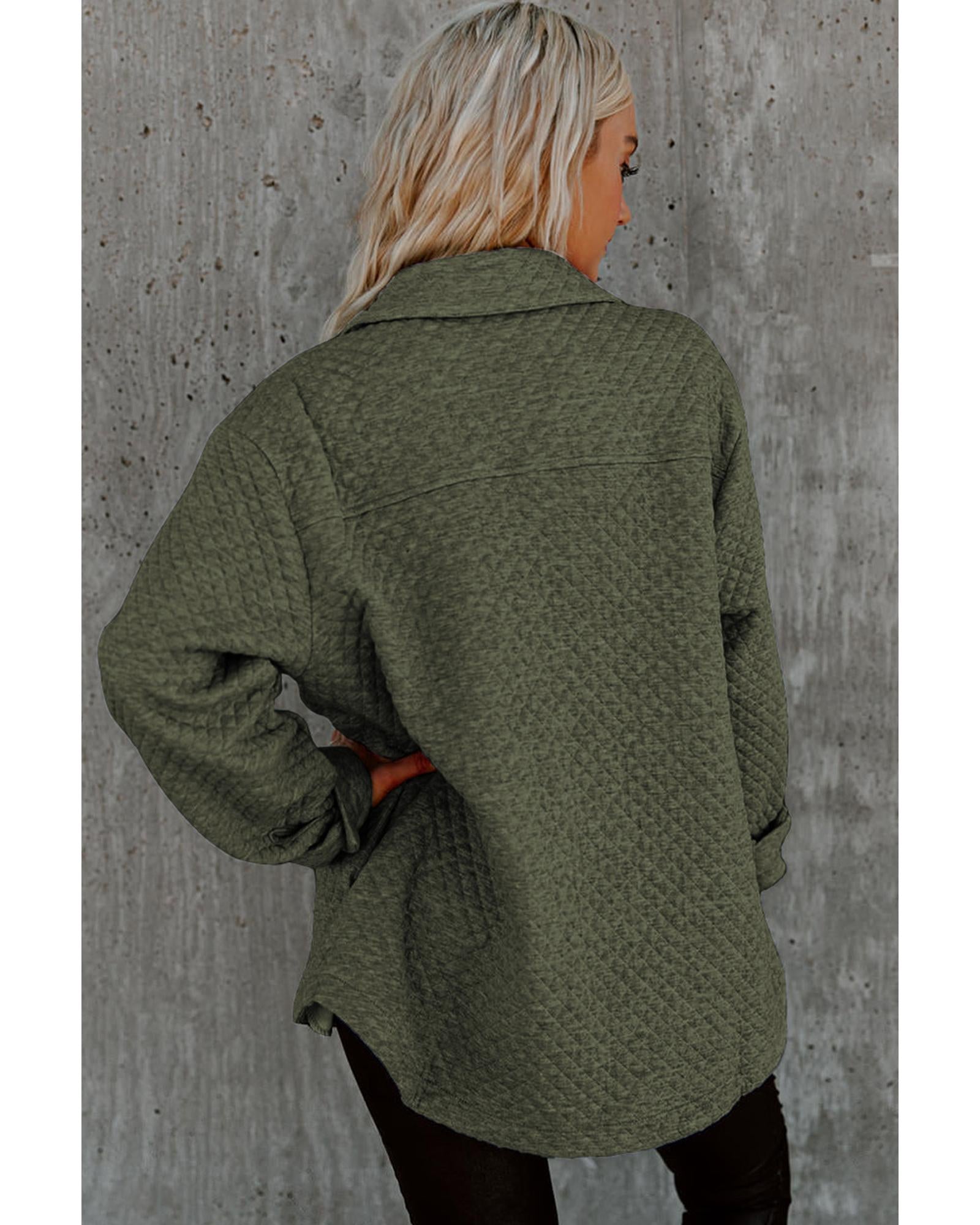 Green Retro Quilted Flap Pocket Button Shacket - L 5