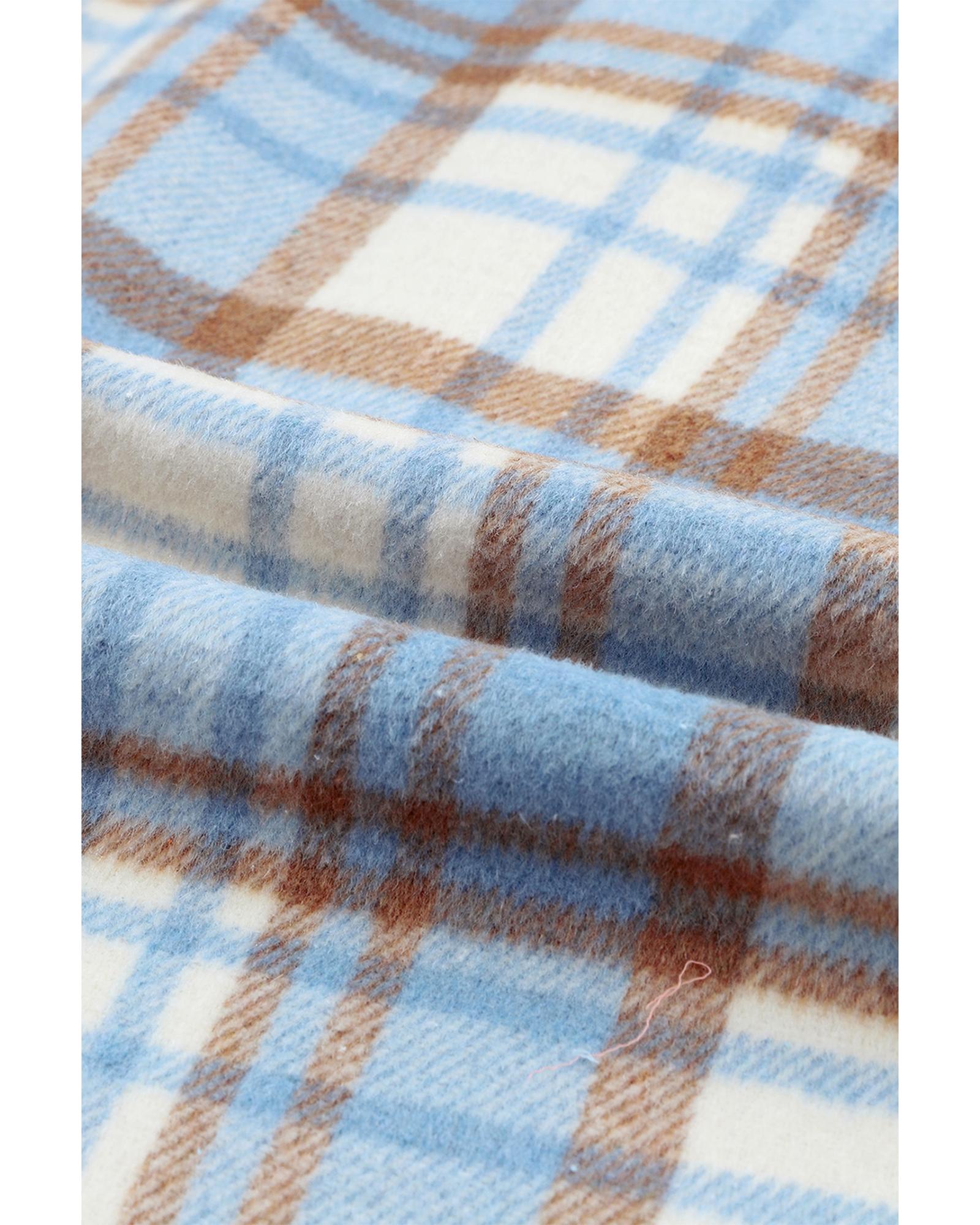 Sky Blue Plaid Flap Pocket Long Sleeve Shacket - 2XL 5