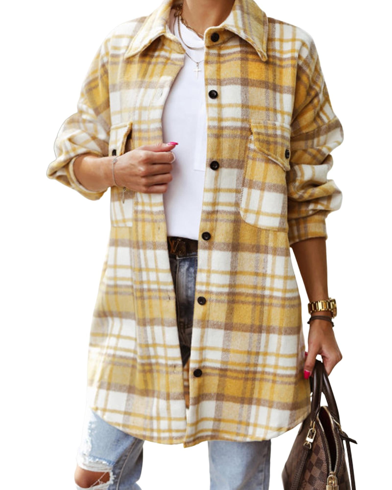 Yellow Plaid Flap Pocket Long Sleeve Shacket - S 4