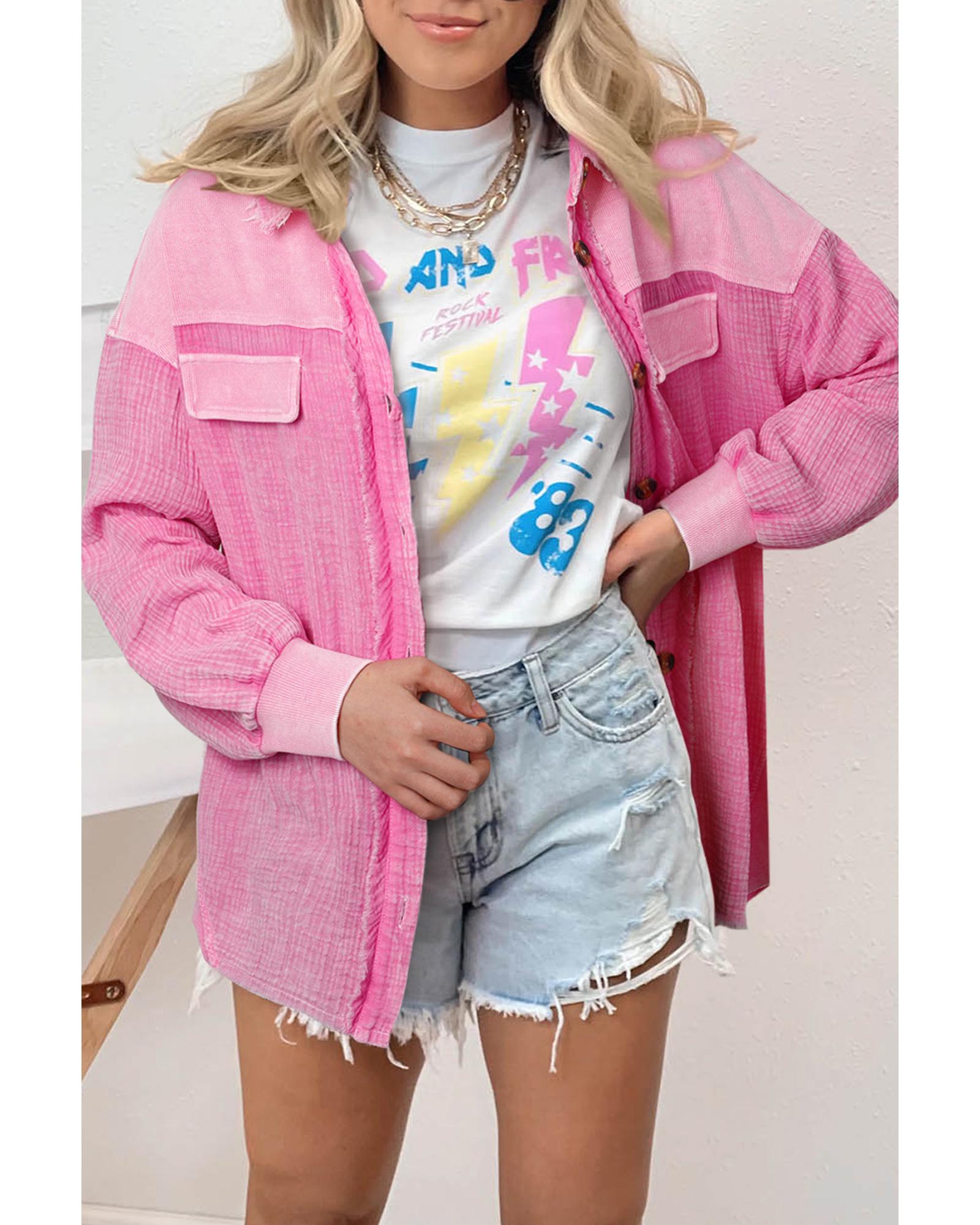 Rose Mineral Washed Cotton Shacket - S