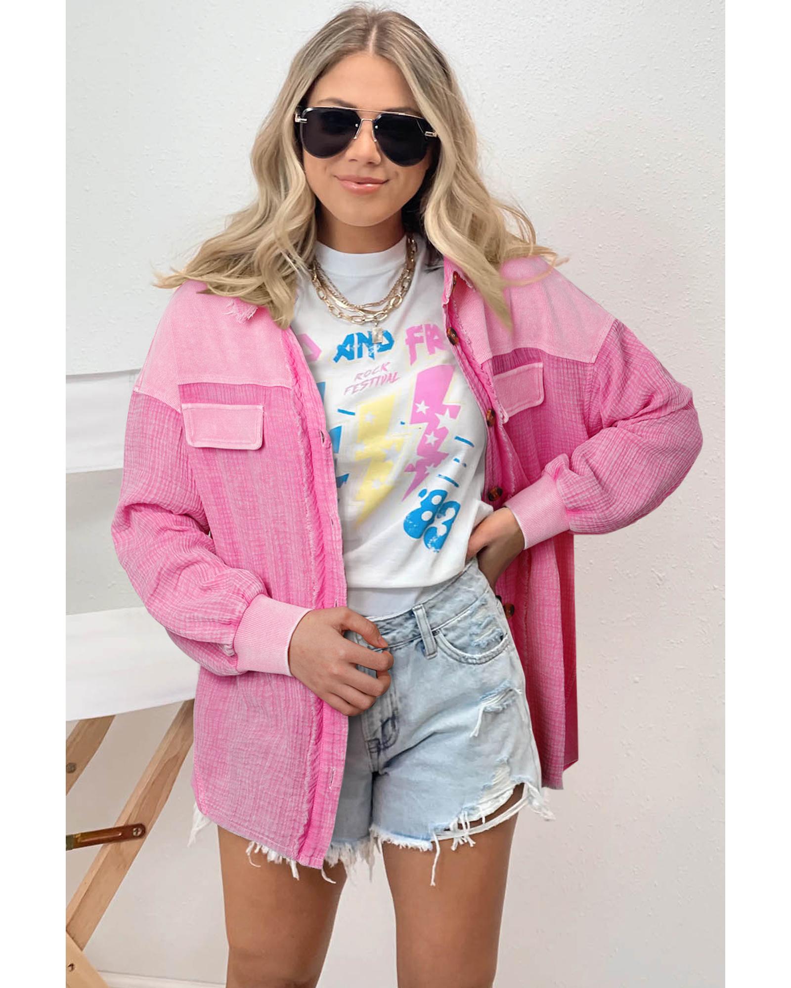 Rose Mineral Washed Cotton Shacket - S