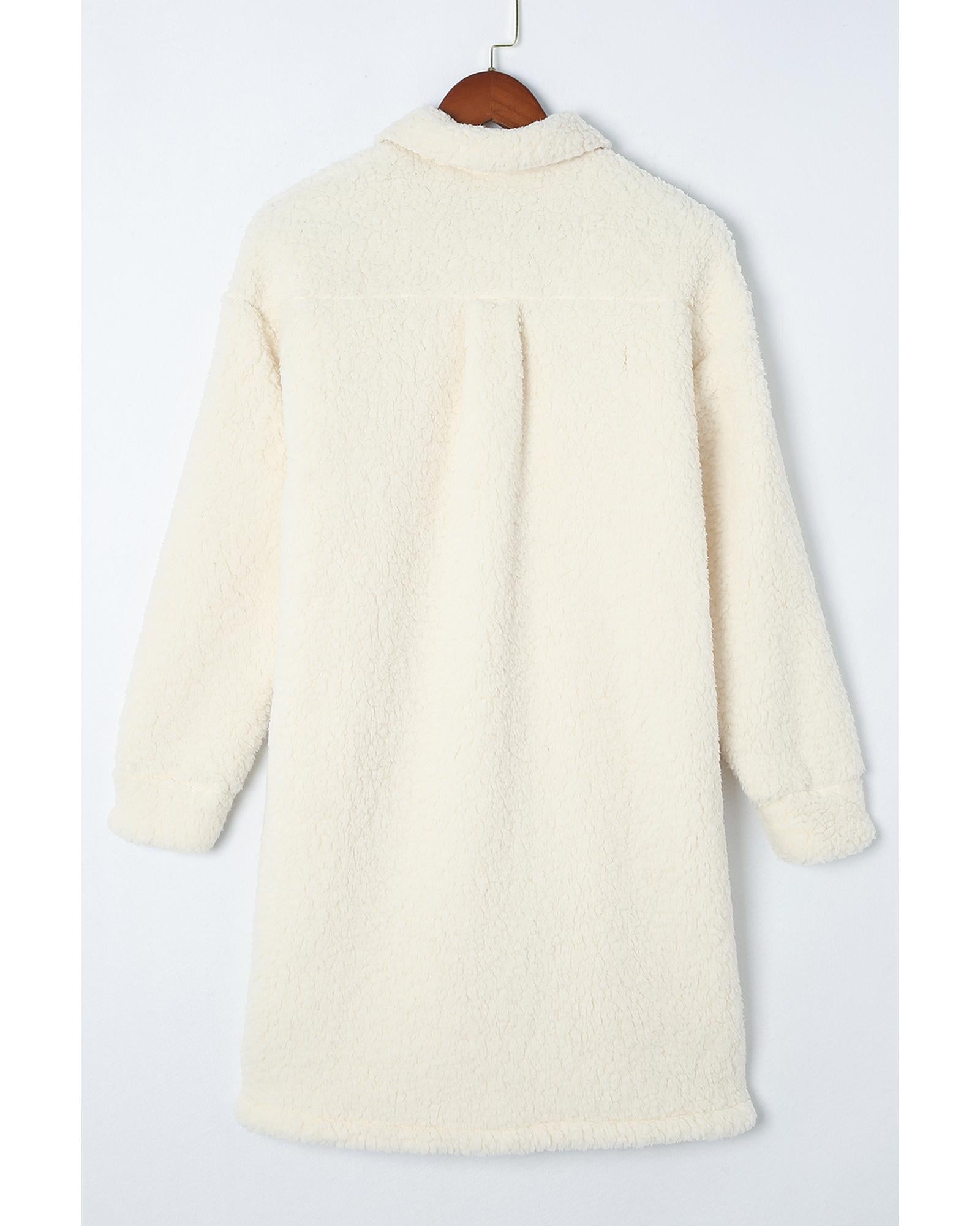 Beige Contrast Flap Pocket Single Breasted Teddy Coat - L 4