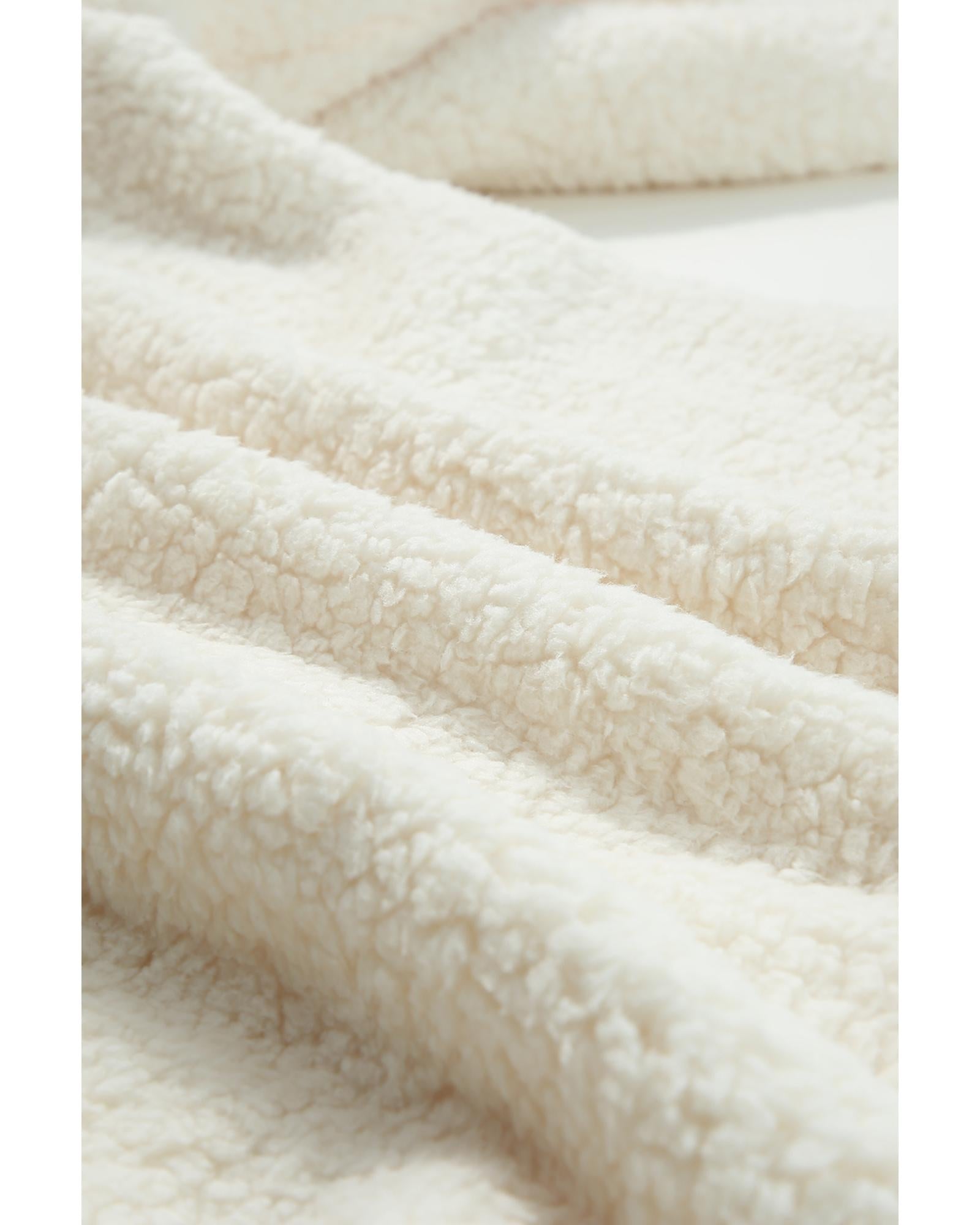 Beige Contrast Flap Pocket Single Breasted Teddy Coat - M