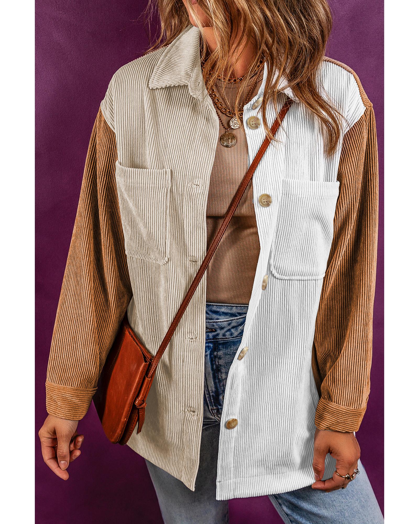 Multicolour Corduroy Colorblock Loose Shacket - L 3