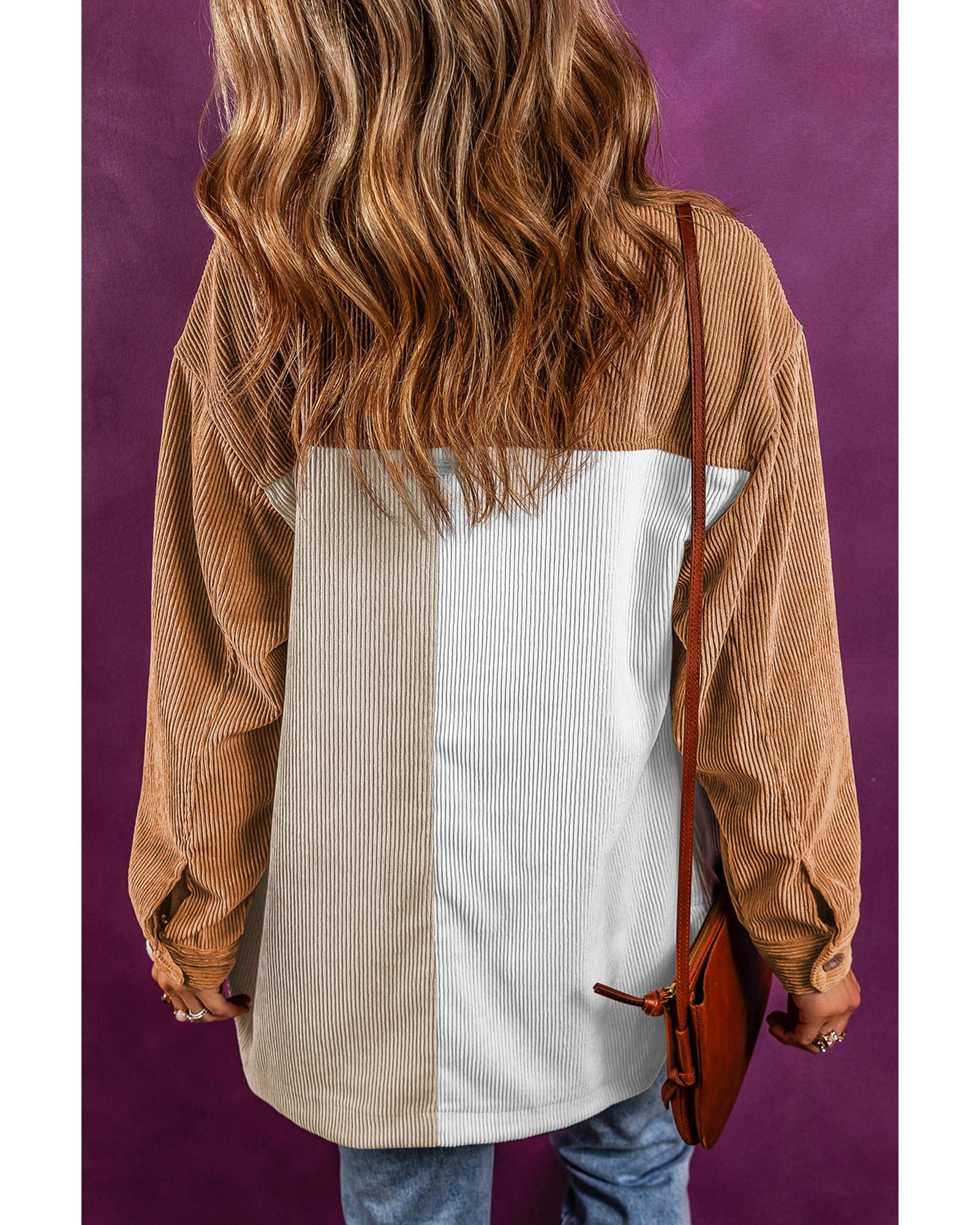Multicolour Corduroy Colorblock Loose Shacket - L 4