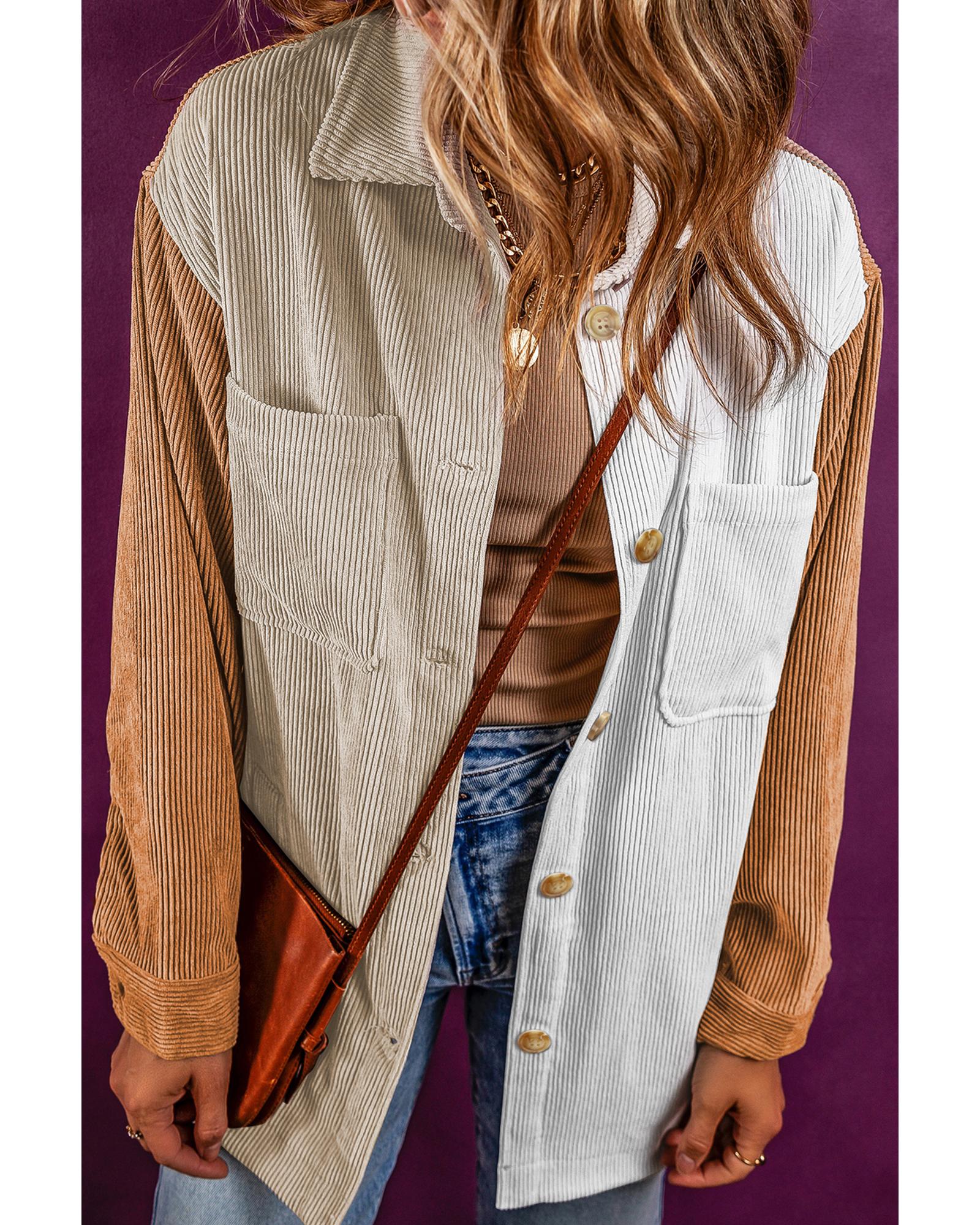Multicolour Corduroy Colorblock Loose Shacket - M 5