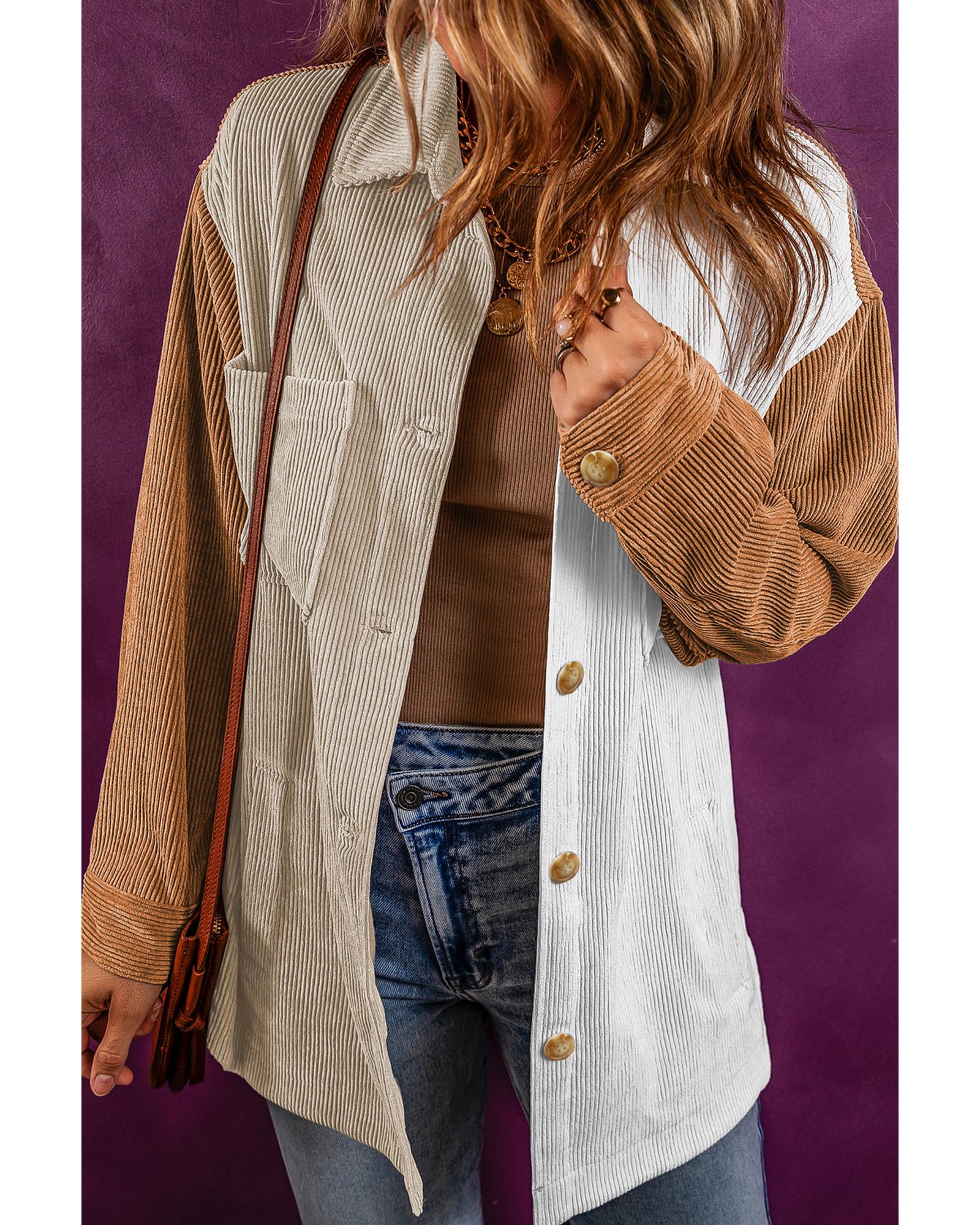 Multicolour Corduroy Colorblock Loose Shacket - XL 3
