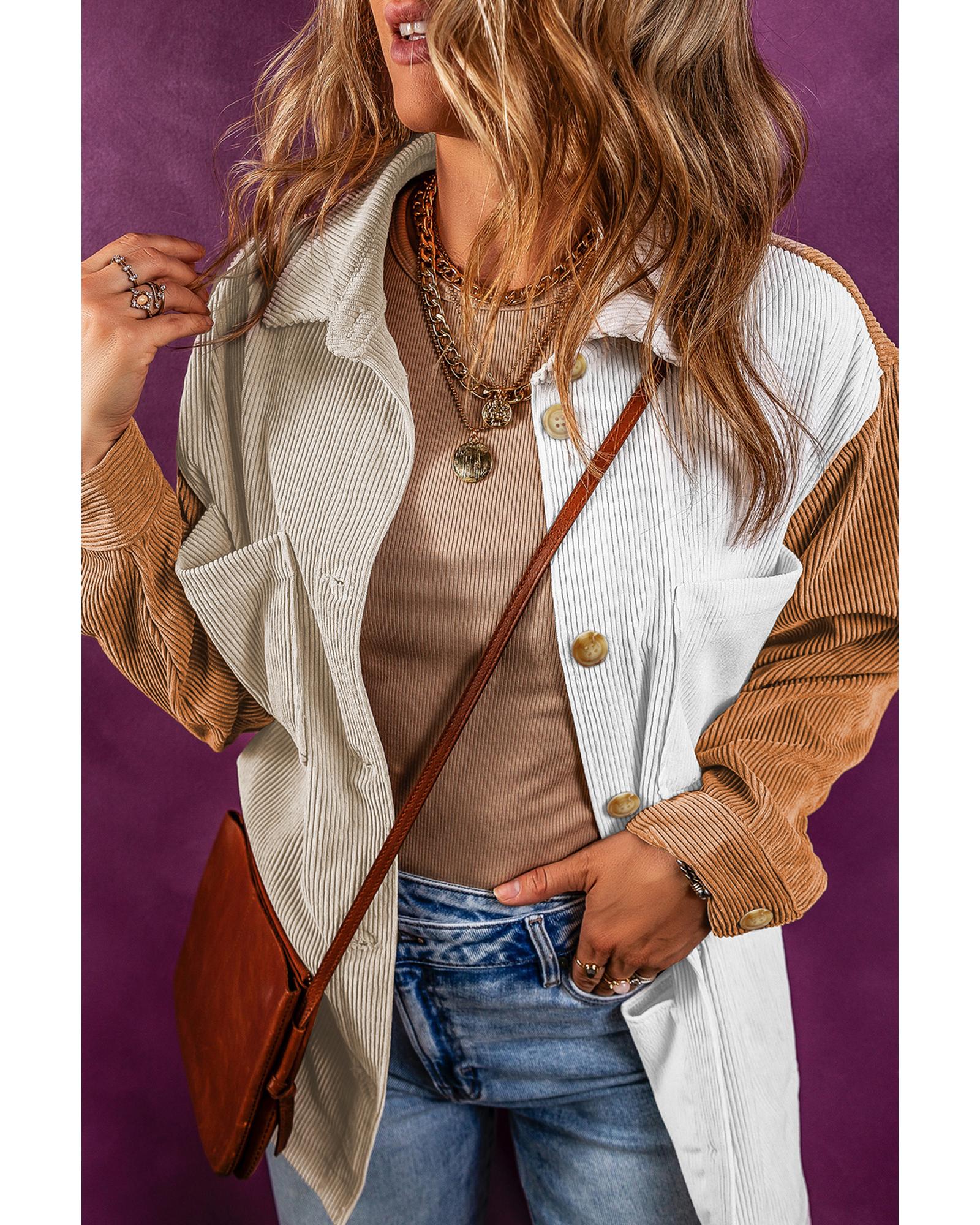 Multicolour Corduroy Colorblock Loose Shacket - XL 4