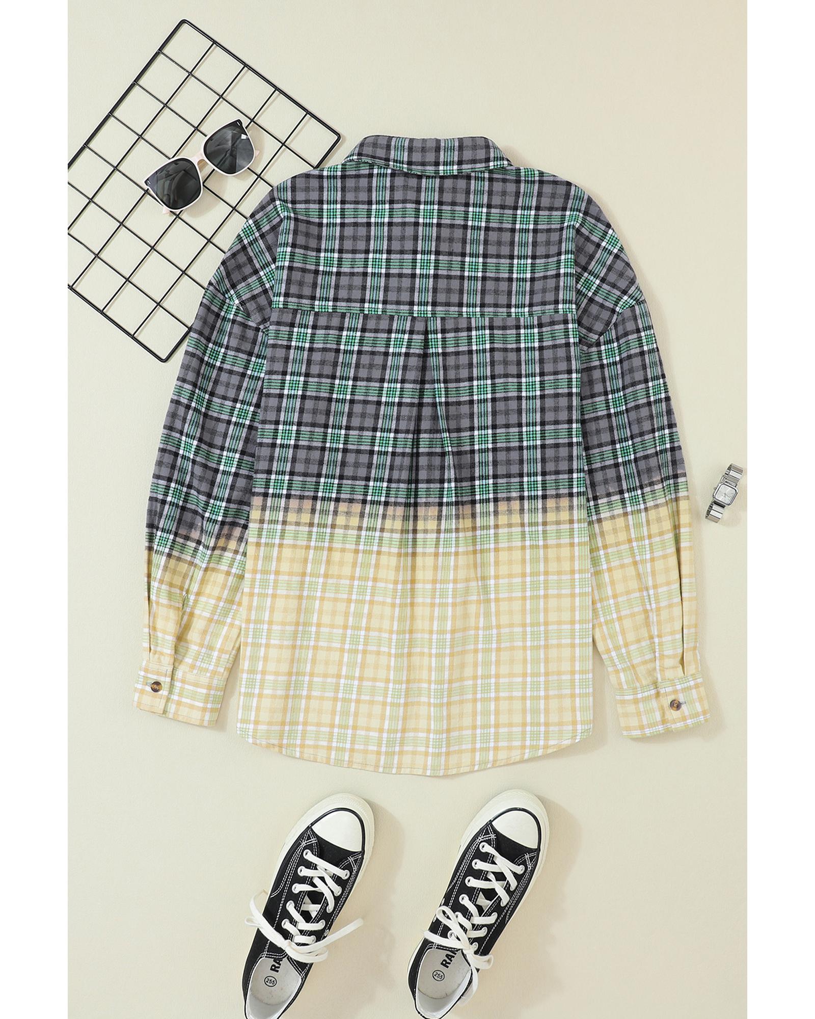 Blackish Green Contrast Plaid Patchwork Chest Pocket Button up Shacket - M 4