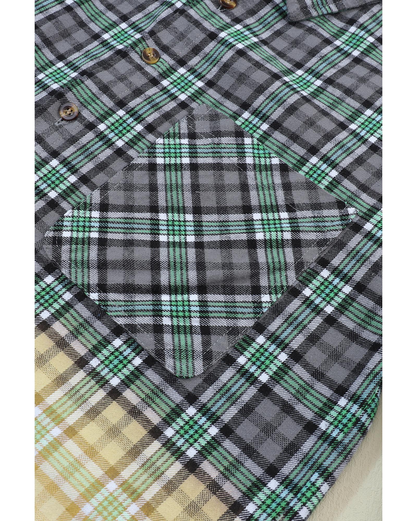 Blackish Green Contrast Plaid Patchwork Chest Pocket Button up Shacket - M 5